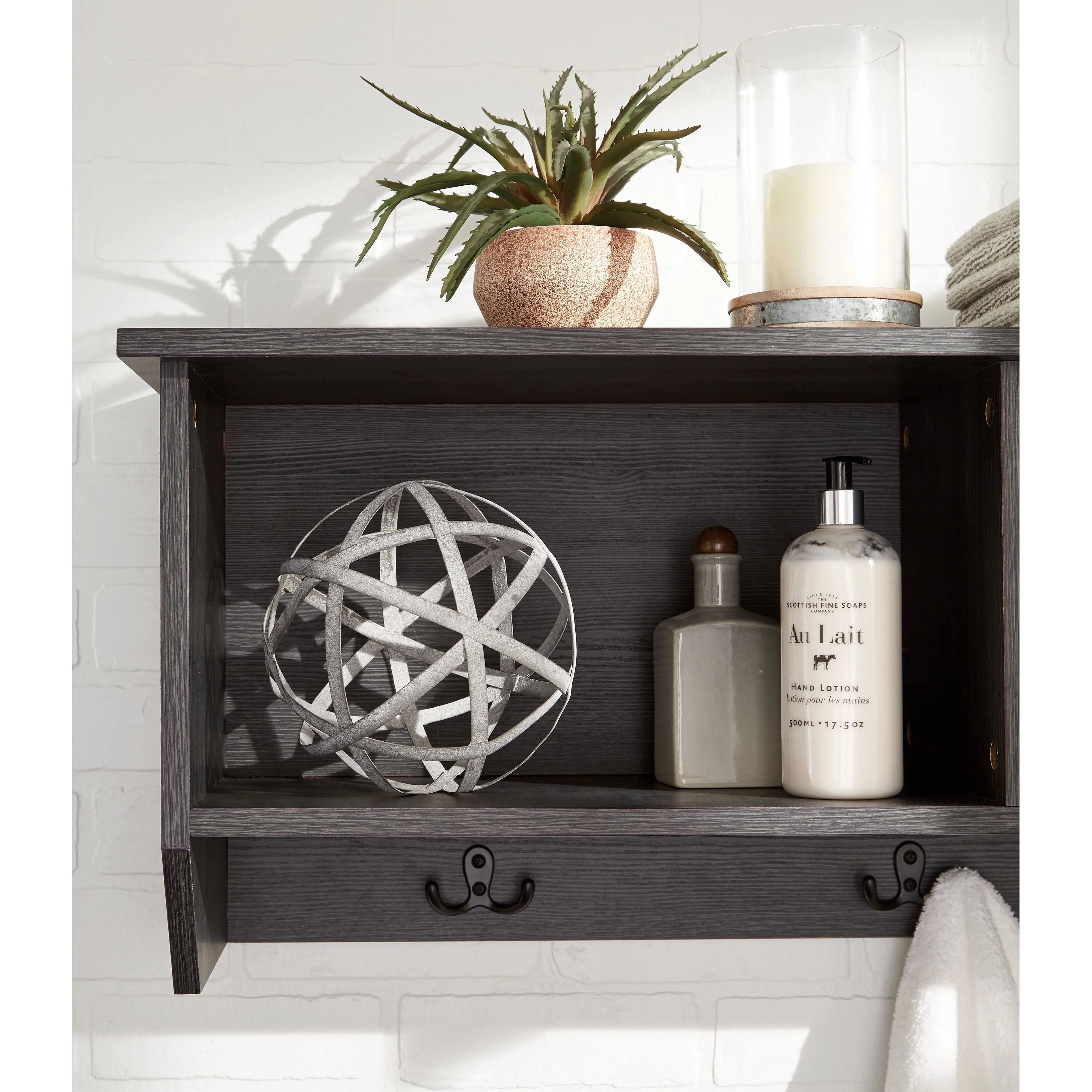 Mansi - Gray - Wall Shelf - 3-hooks - Image 4