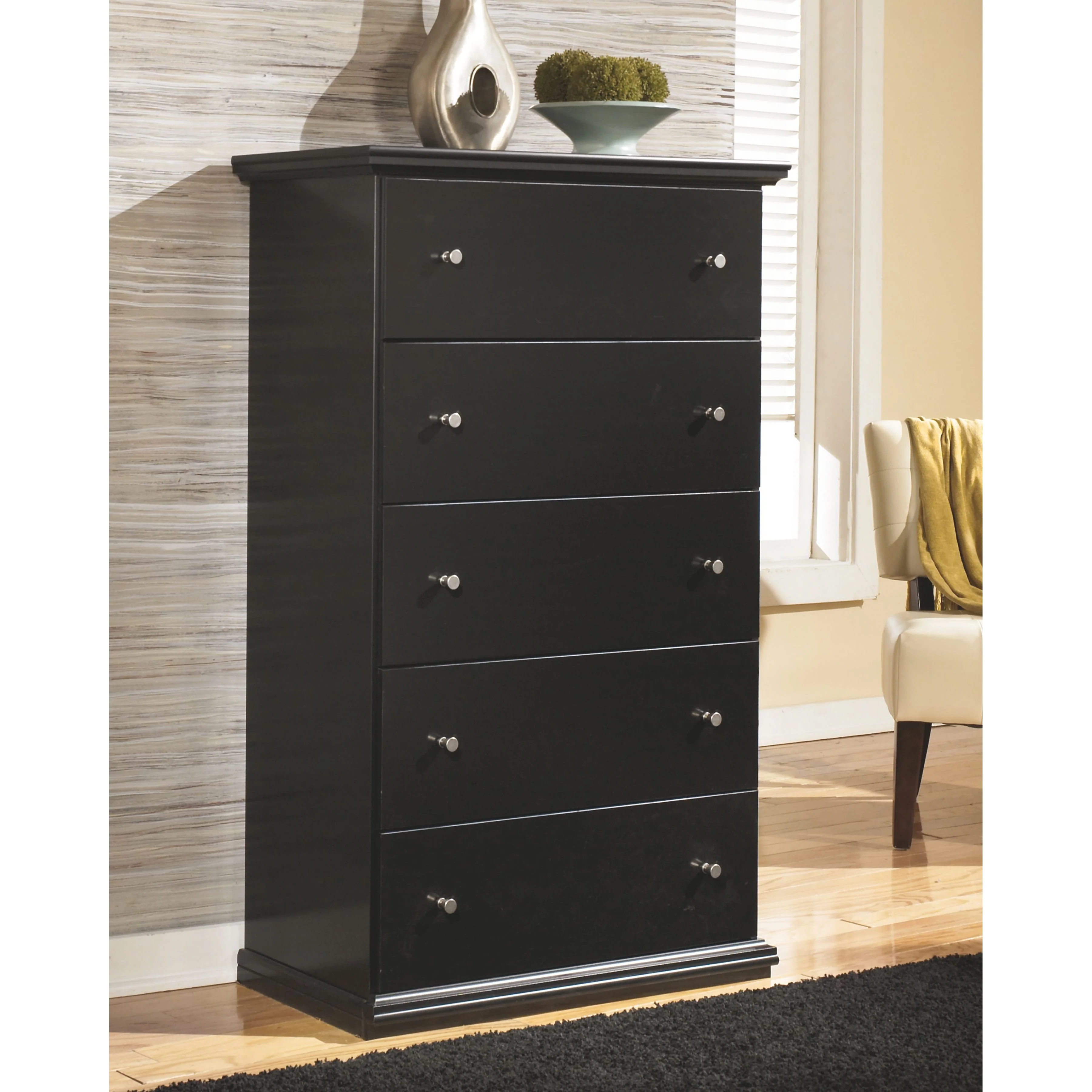Maribel - Black - Five Drawer Chest - Image 2