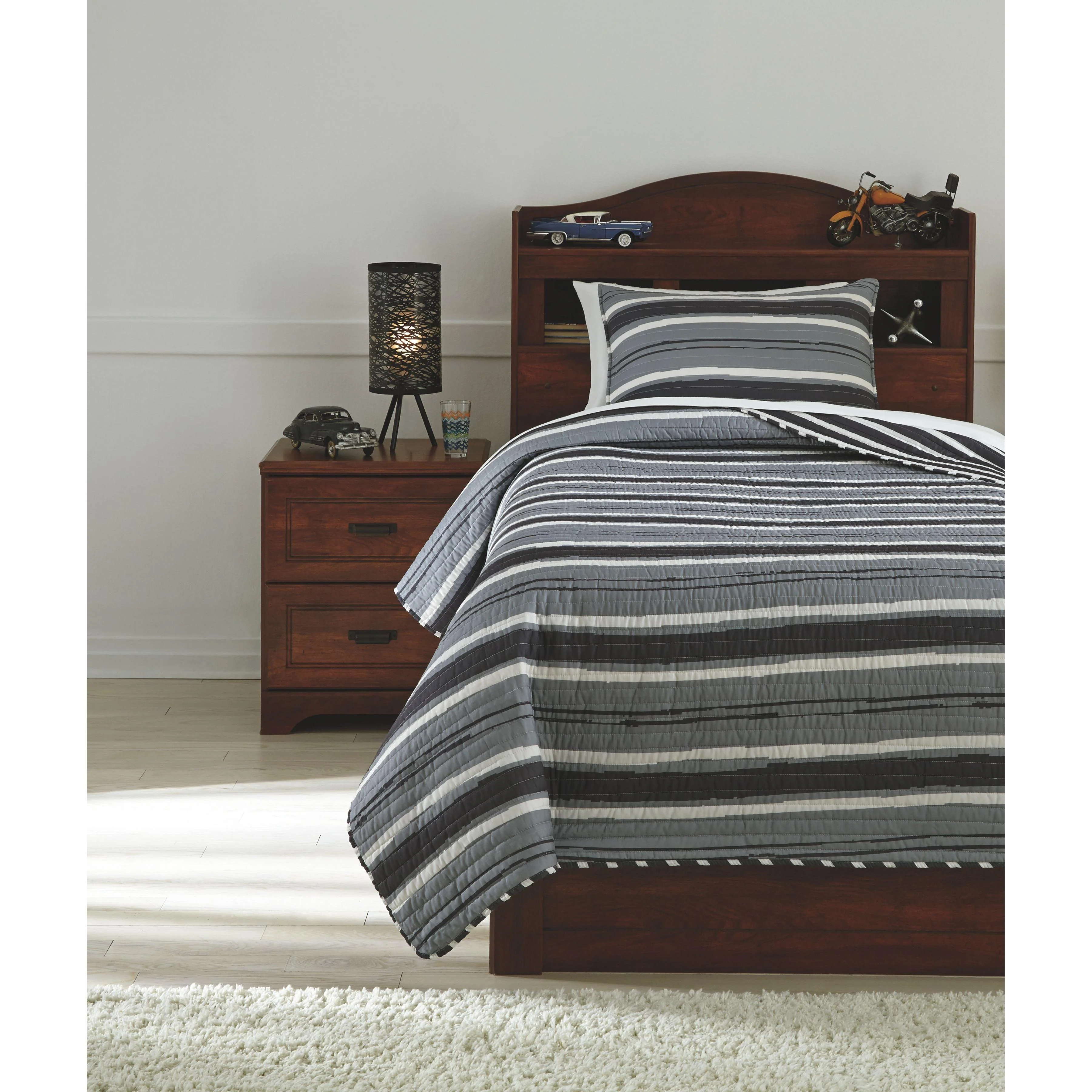 Merlin - Gray/cream - Twin Coverlet Set - Image 2
