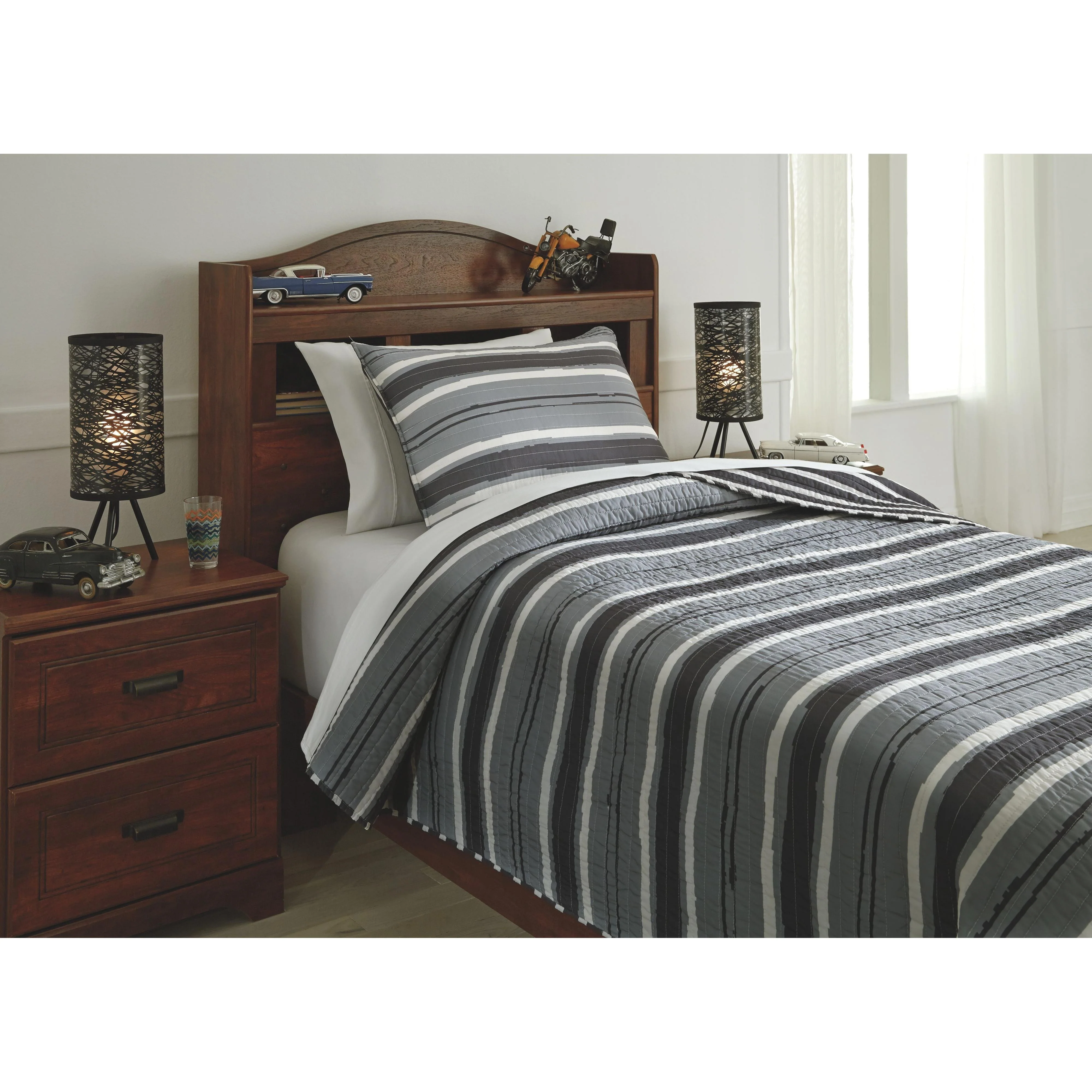 Merlin - Gray/cream - Twin Coverlet Set - Image 3