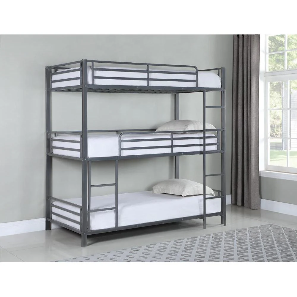 Metal Triple Twin Bunk Bed - Gray