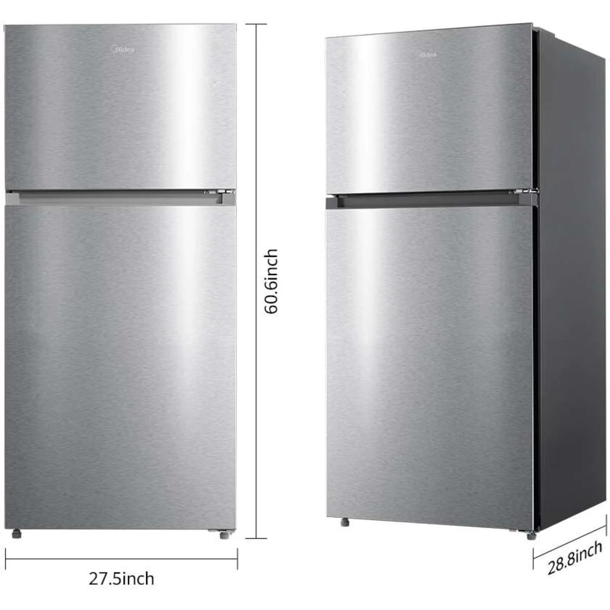 Midea 14 CuFt Top Mount Refrigerator, Glass Shelves, Garage Ready, Ice Maker Ready, in Stainless - Image 8