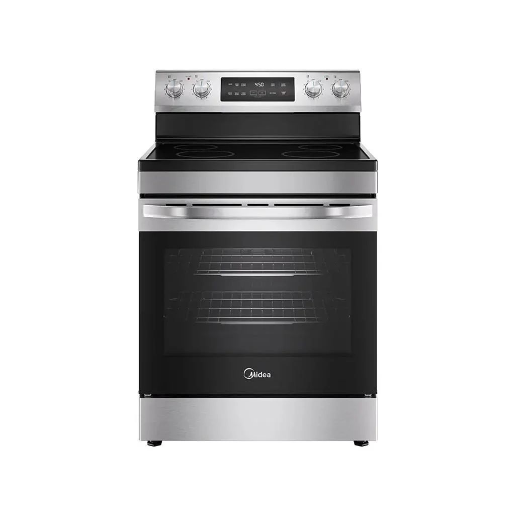 Midea 30" Glass Top 4 burners 6.3 CuFt Freestanding Electric Range in Stainless Steel