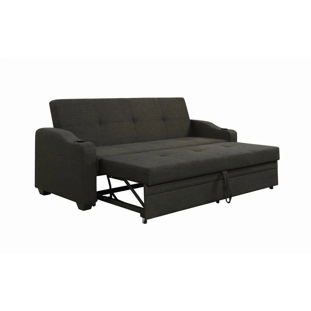 Miller - Upholstered Sleeper Sofa Bed With Cup Holders - Black - Image 3