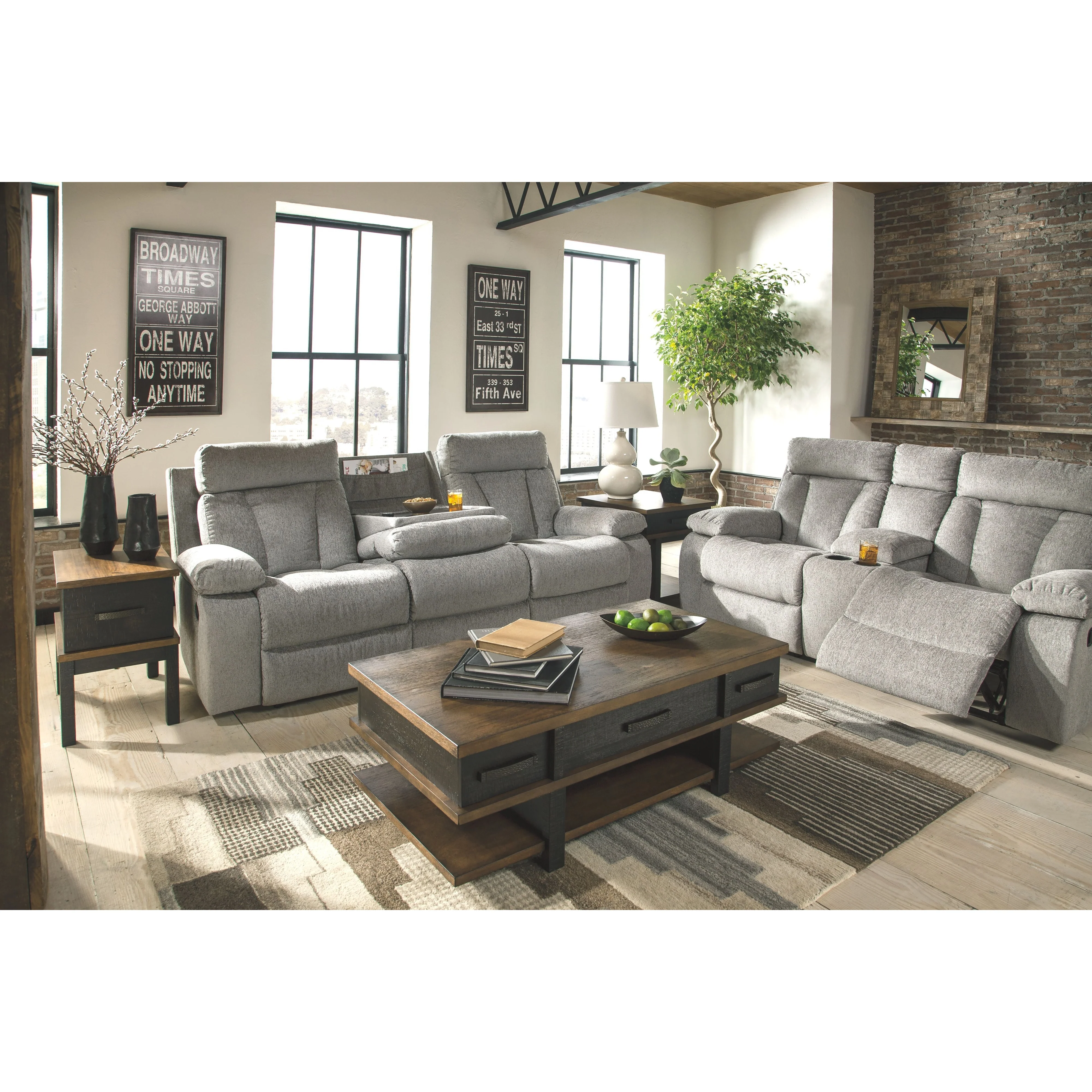 Mitchiner - Fog - Rec Sofa W/drop Down Table - Image 11