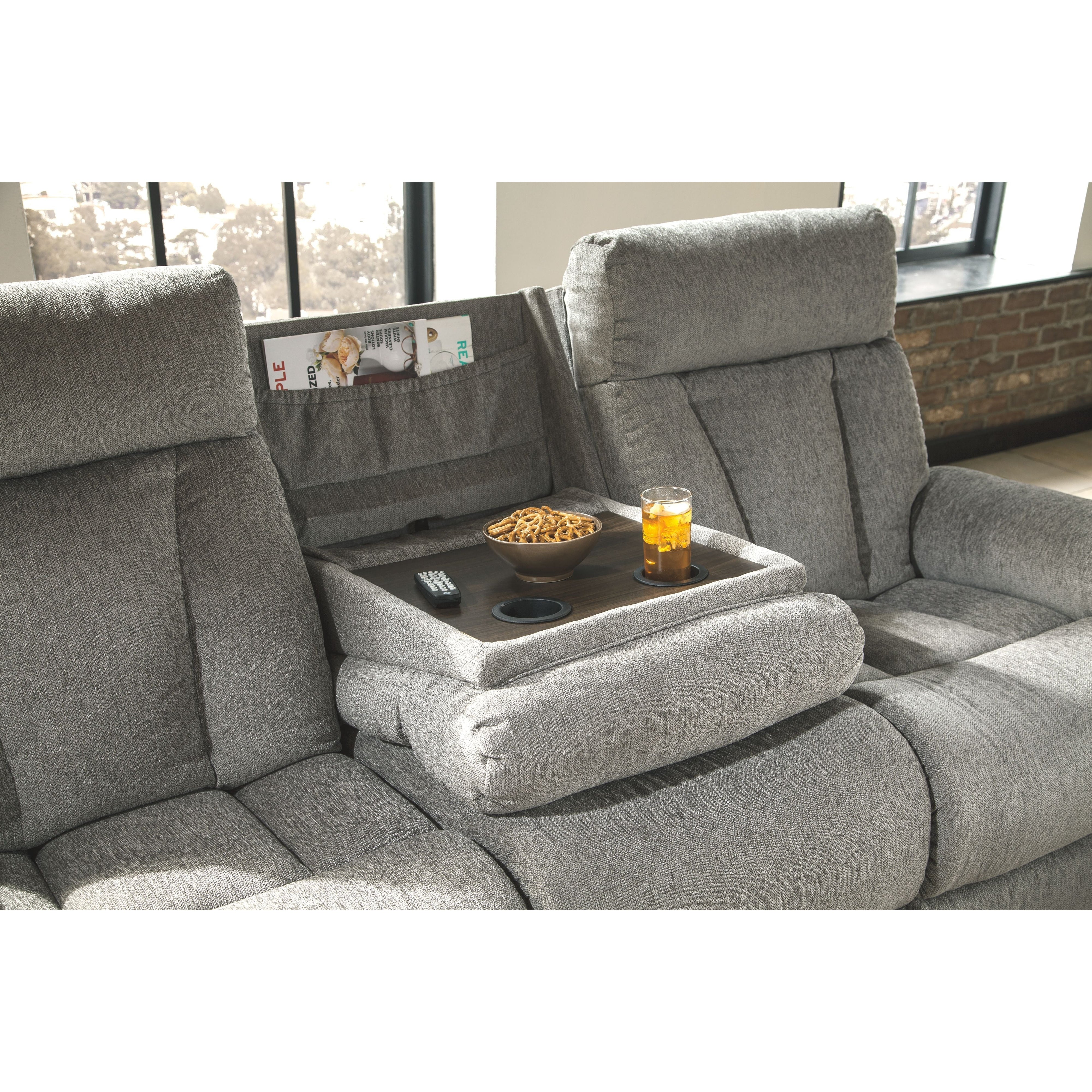 Mitchiner - Fog - Rec Sofa W/drop Down Table - Image 15
