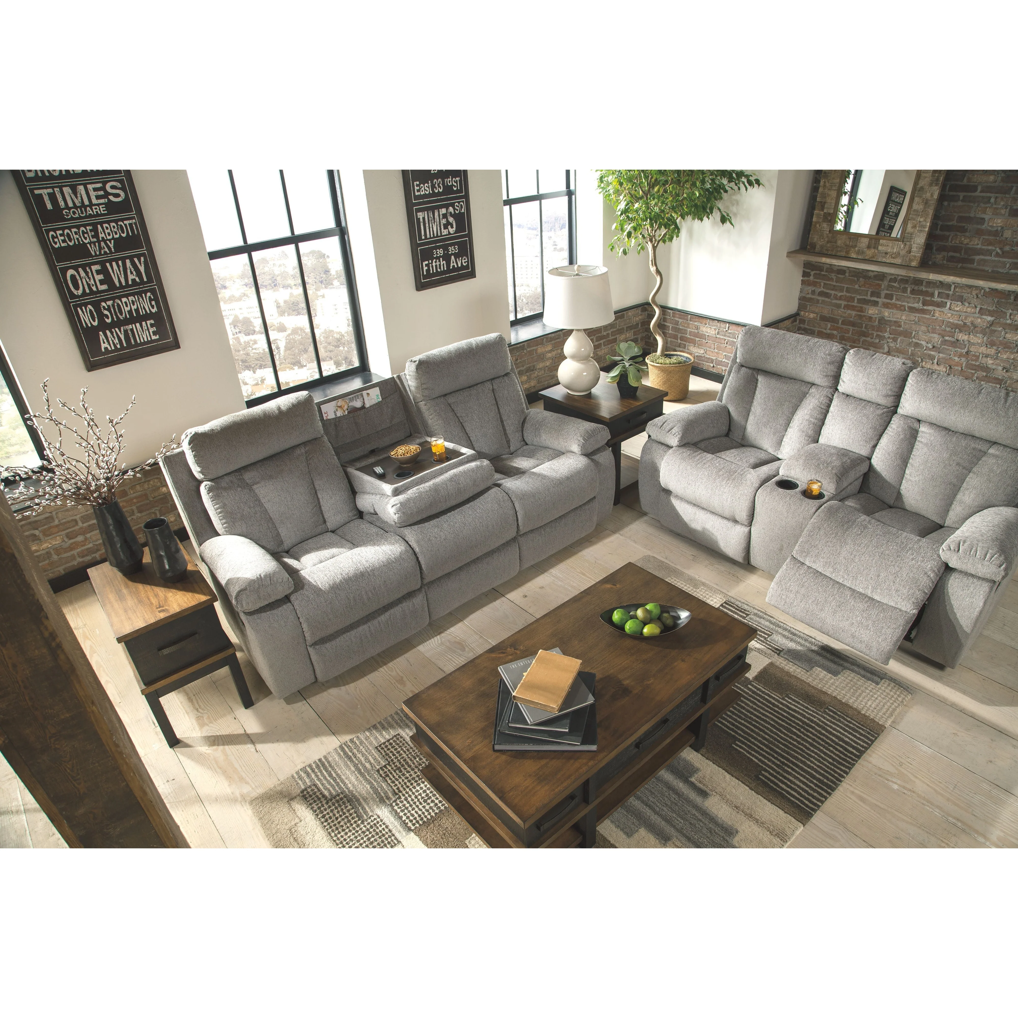 Mitchiner - Fog - Rec Sofa W/drop Down Table - Image 17