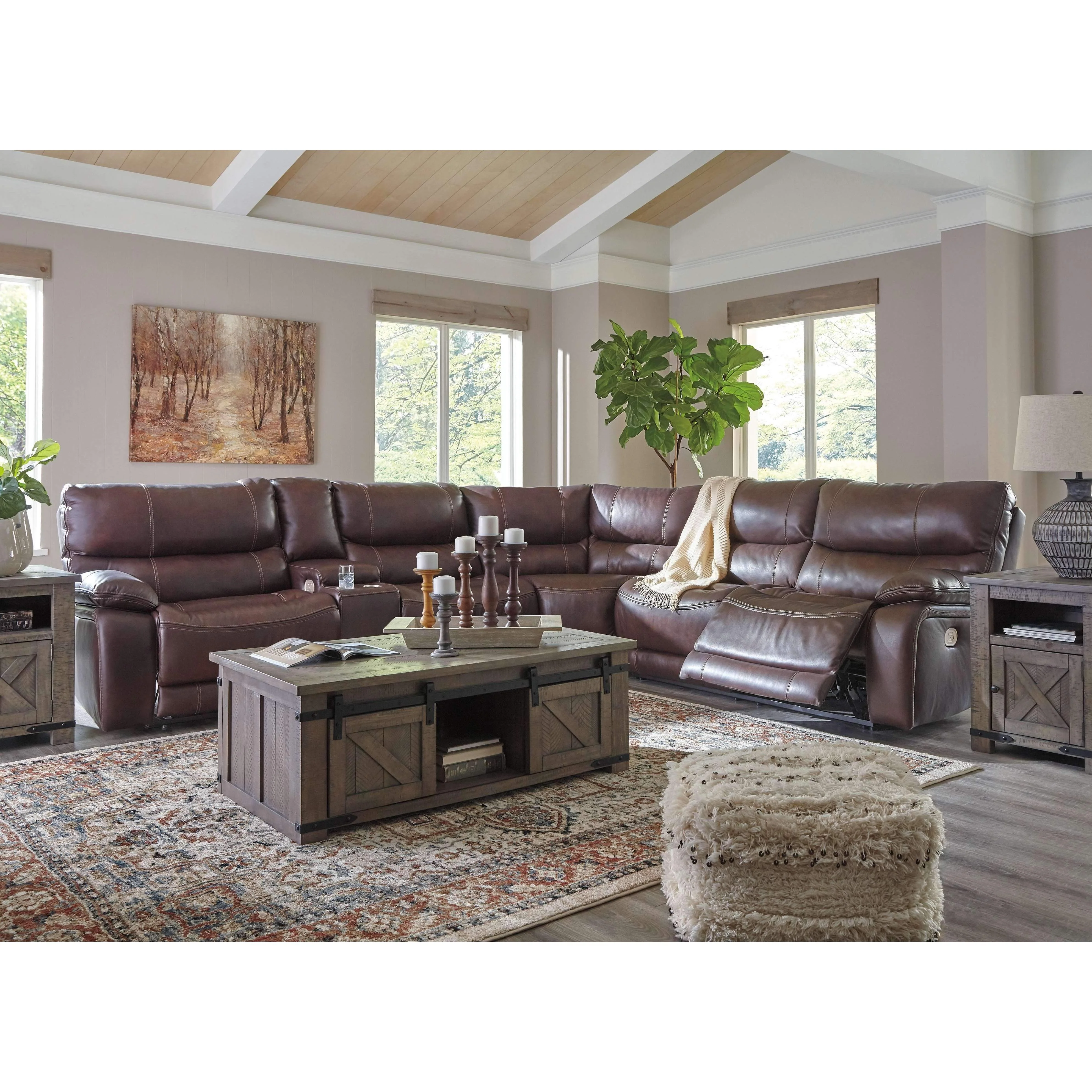 Muirfield - Mahogany - Left Arm Facing Power Loveseat 3 Pc Sectional - Image 2