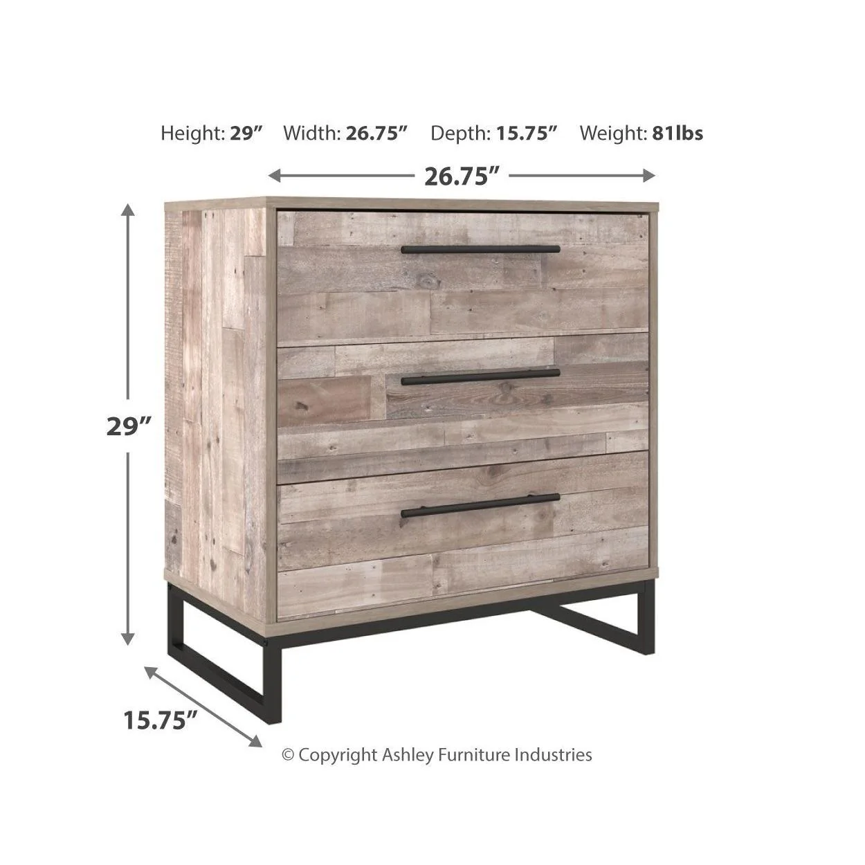 Neilsville - Whitewash - Three Drawer Chest - Image 8