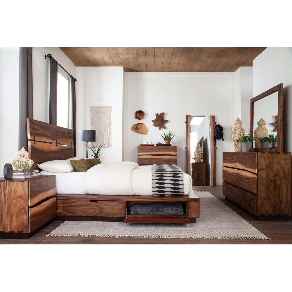 Queen Bed - Wood - Light Brown - Image 2