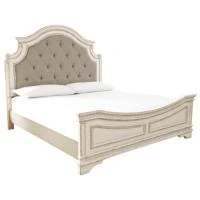 Ashley Realyn Upholstered Headboard Chipped White Panel Bedframe in King - Image 28