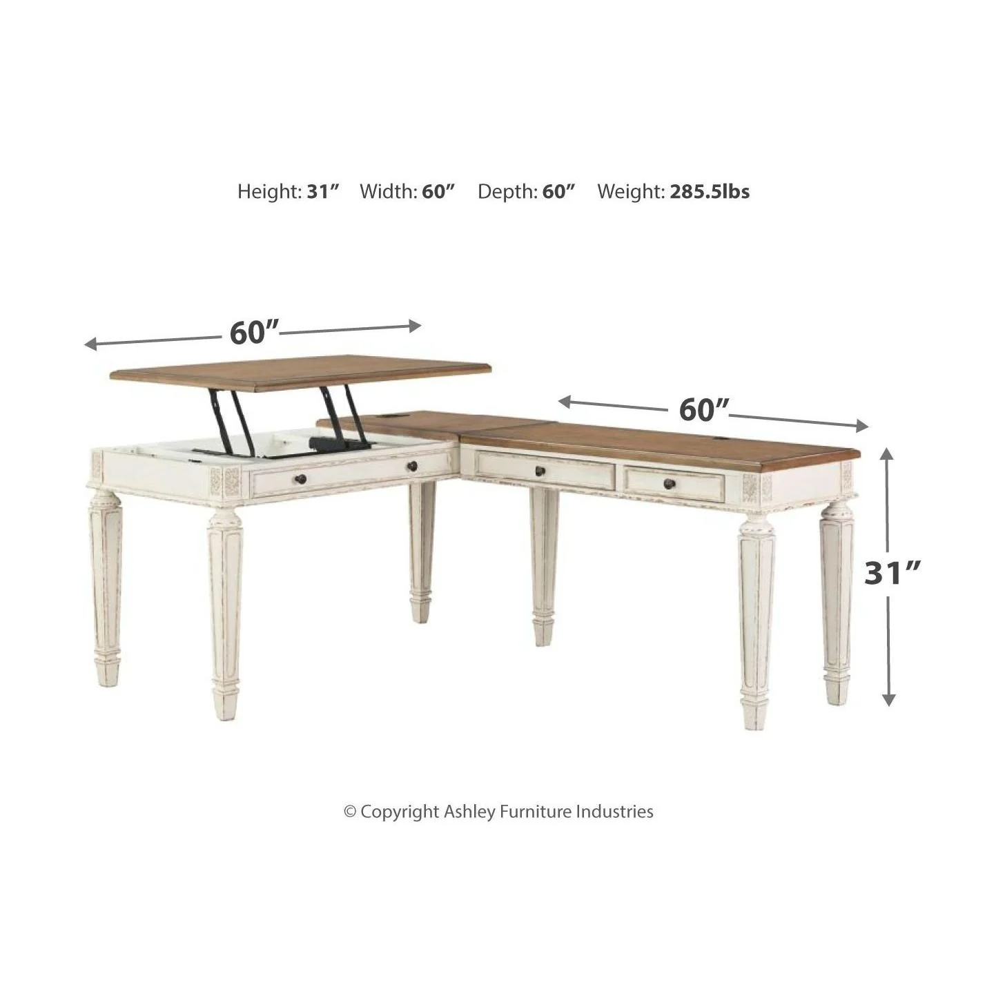 Realyn - White/brown - L Shaped Desk With Lift Top - Image 2