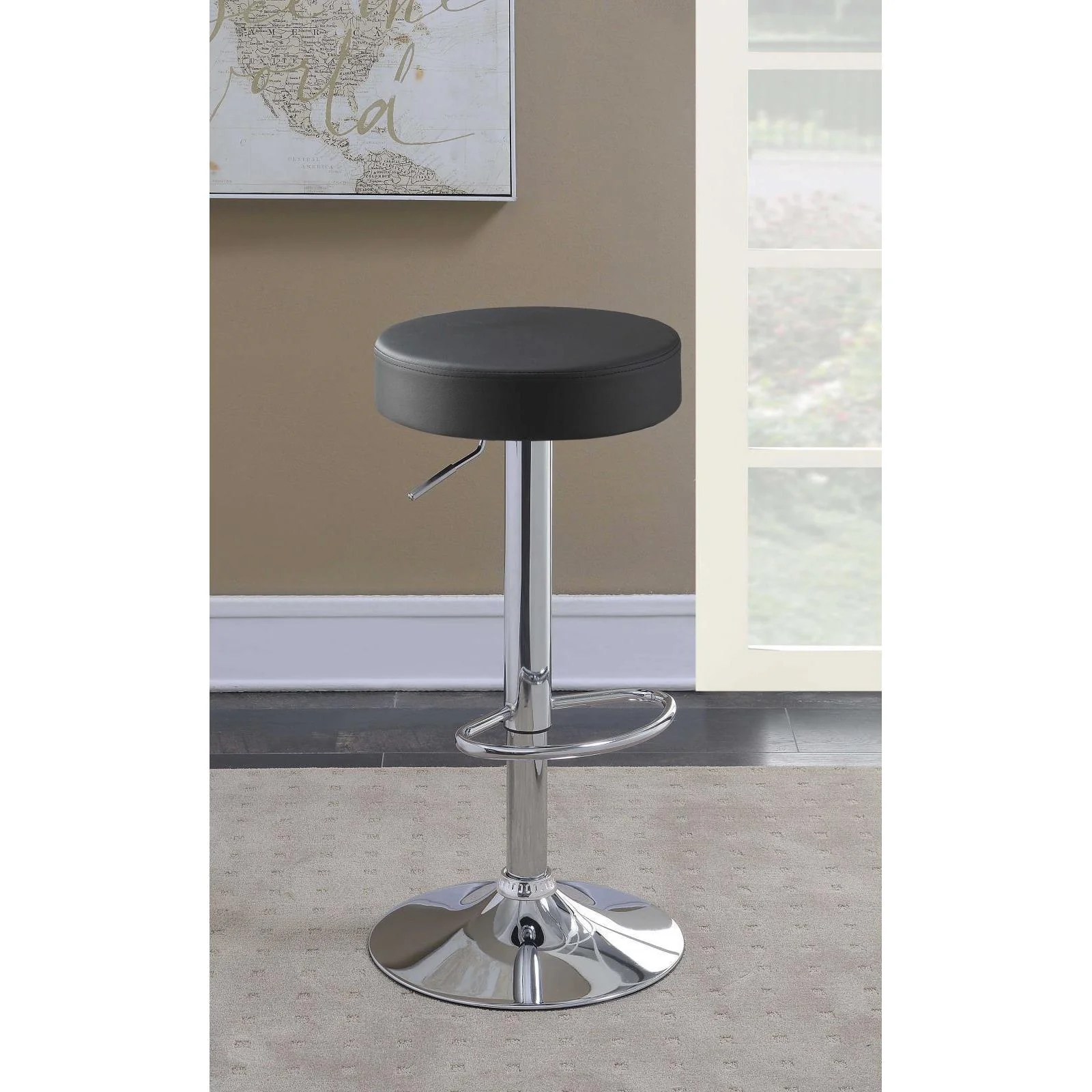 Rec Room/ Bar Tables: Chrome/glass - Adjustable Bar Stool - Black - Image 4