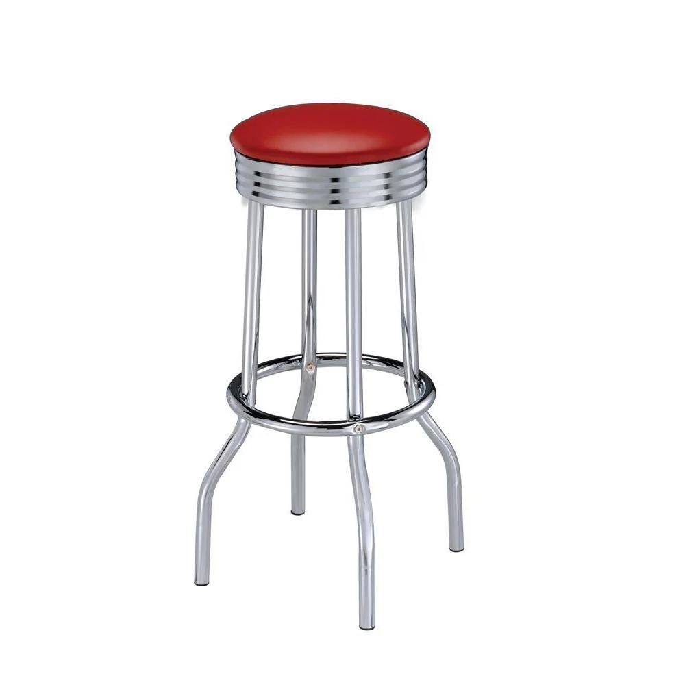 Rec Room/ Bar Tables: Chrome/glass - Swivel Bar Stool - Red - Image 2