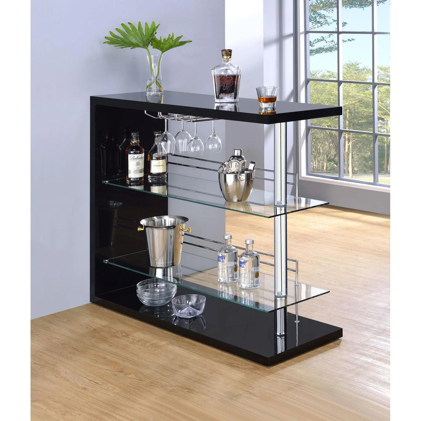 Rectangular 2-shelf Bar Unit Glossy - Black - Image 7