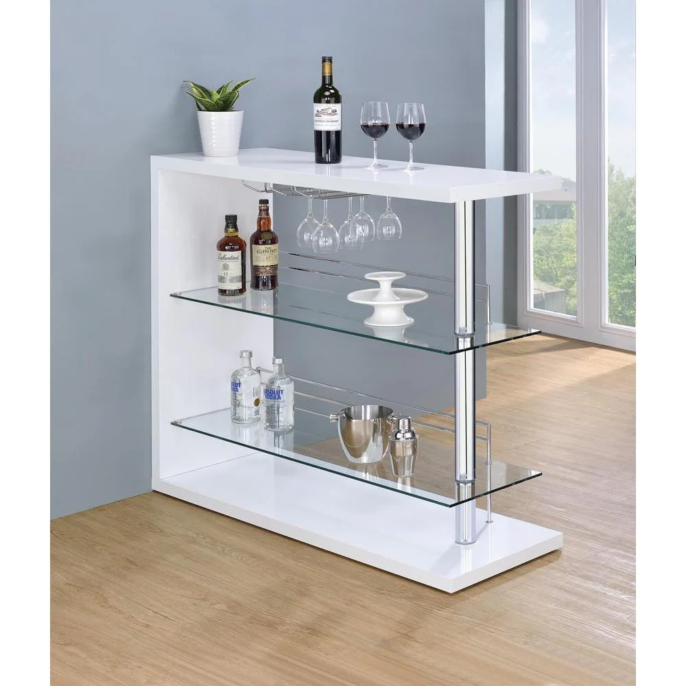 Rectangular 2-shelf Bar Unit Glossy - White - Image 13