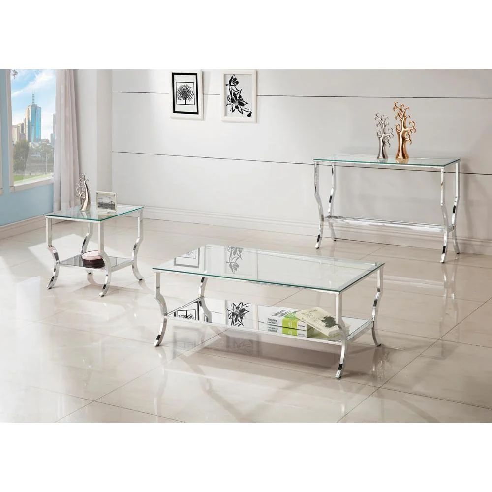 Rectangular Coffee Table With Mirrored Shelf - Pearl Silver - Image 2