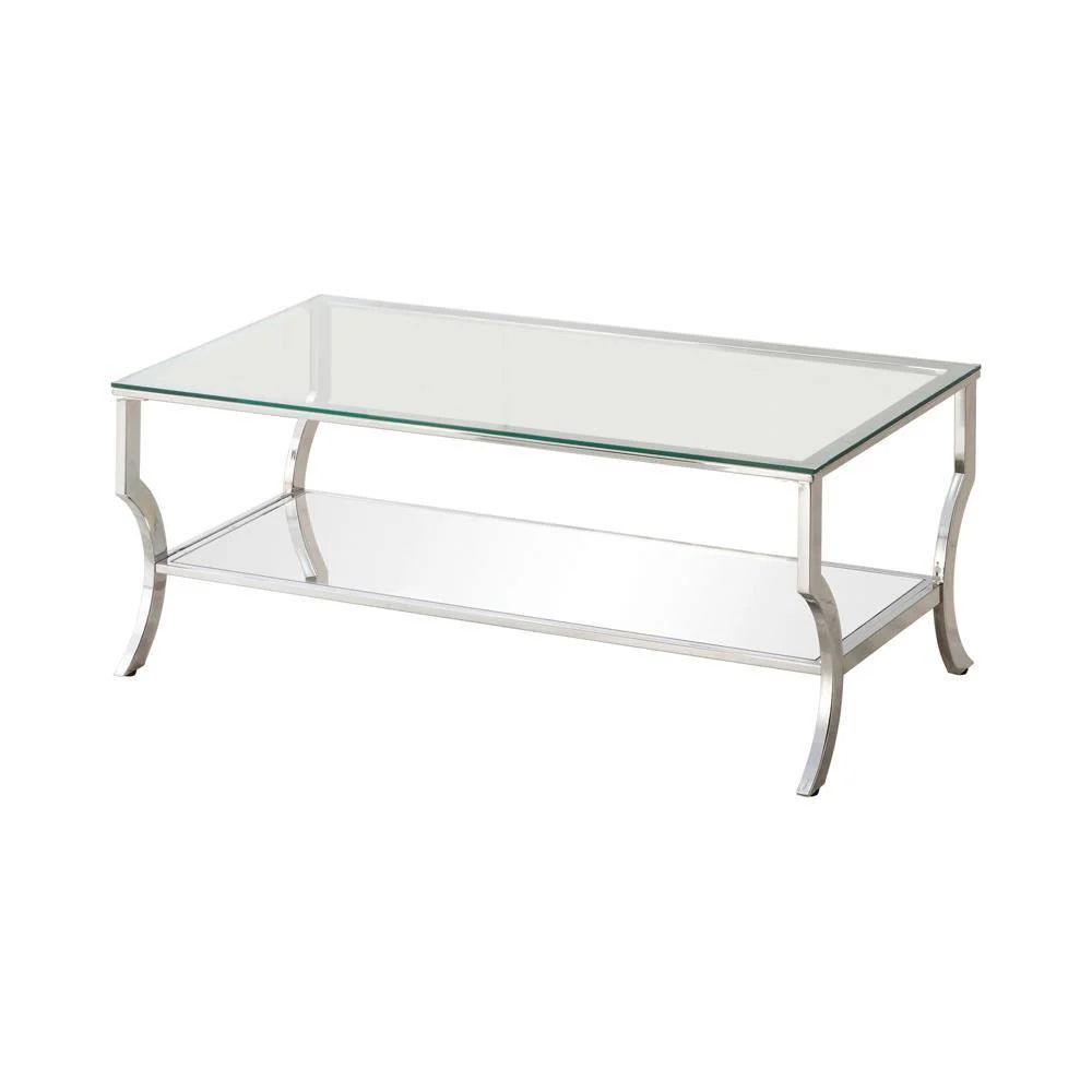Rectangular Coffee Table With Mirrored Shelf - Pearl Silver - Image 3