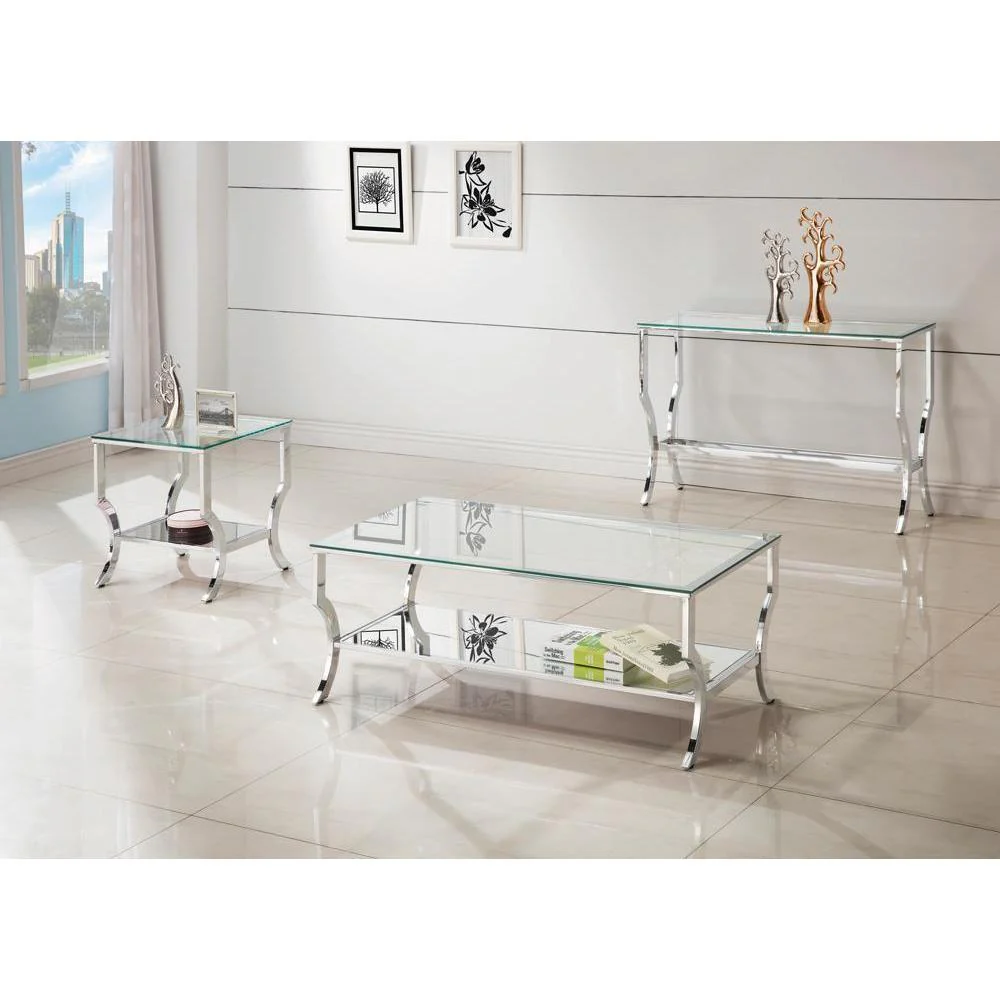 Rectangular Sofa Table With Mirrored Shelf - Pearl Silver - Image 2