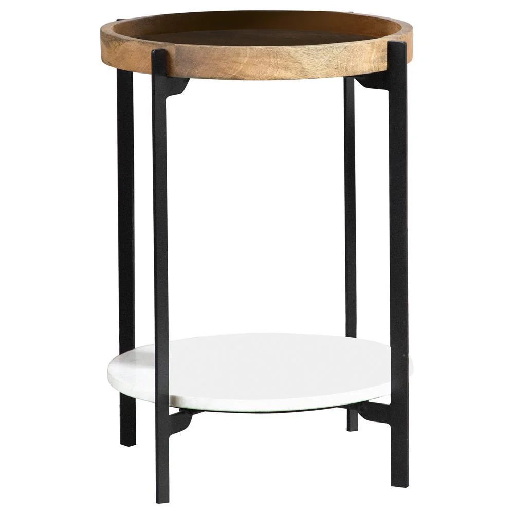 Round Accent Table With Marble Shelf - Light Brown - Image 2