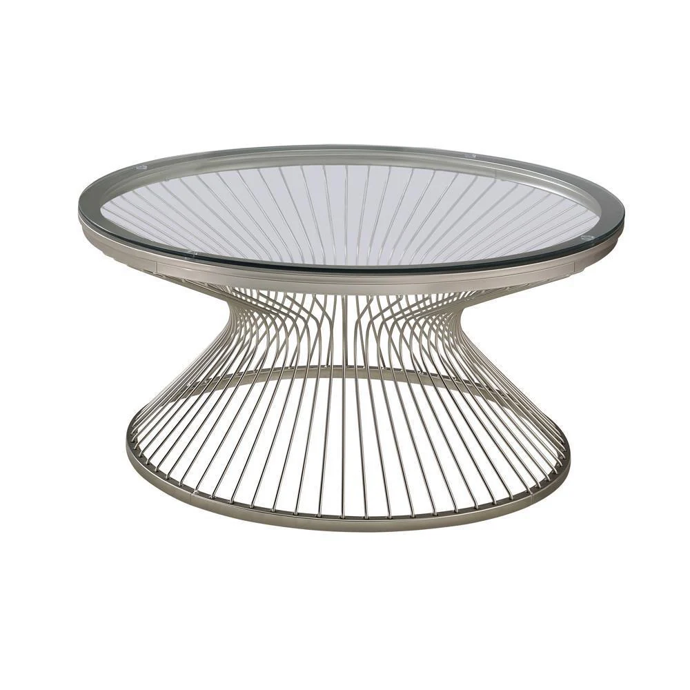 Round Glass Top Coffee Table - Pearl Silver
