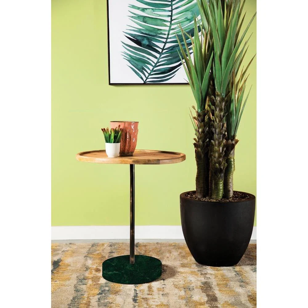 Round Marble Base Accent Table - Light Brown