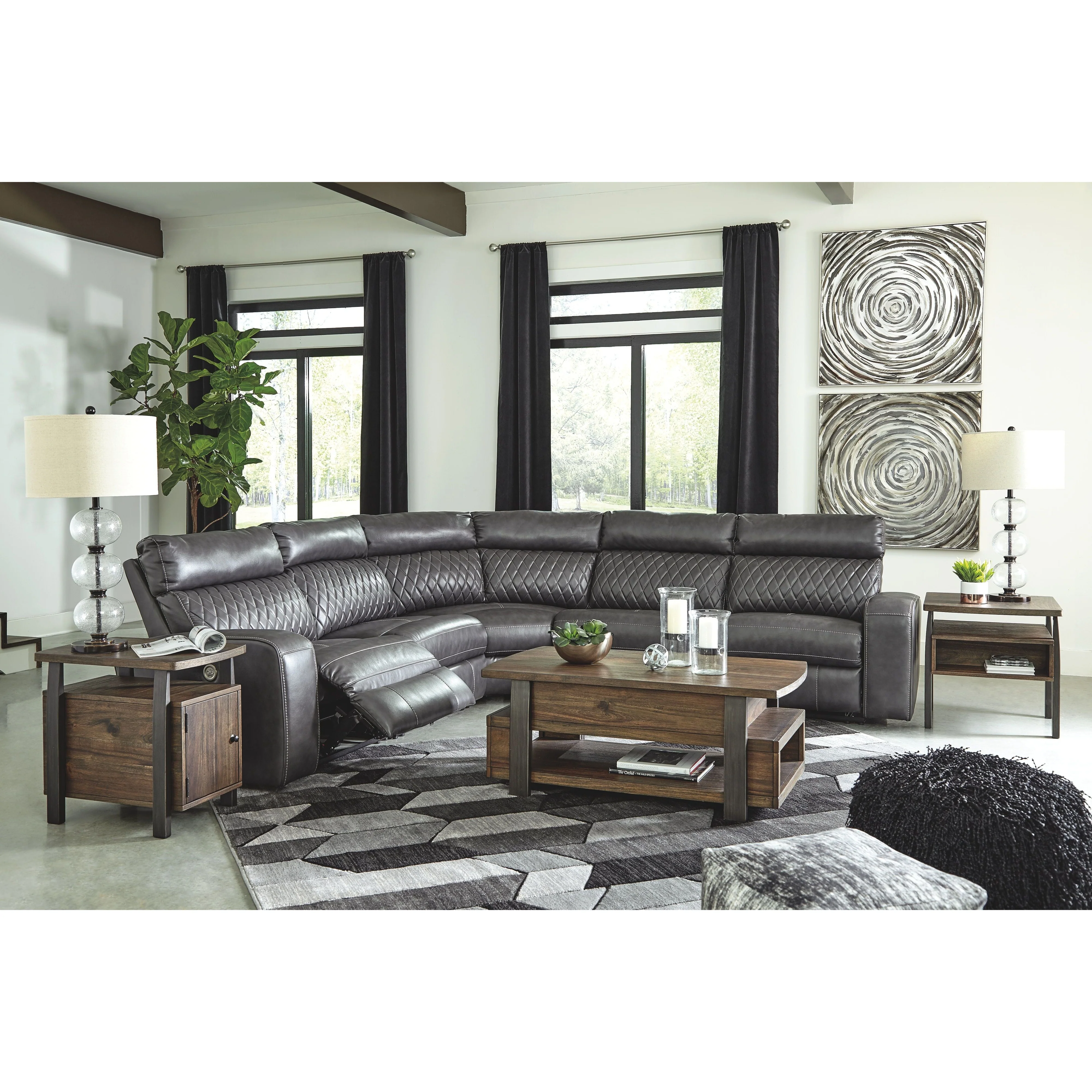 Samperstone - Gray - Left Arm Facing Power Recliner 5 Pc Sectional - Image 2