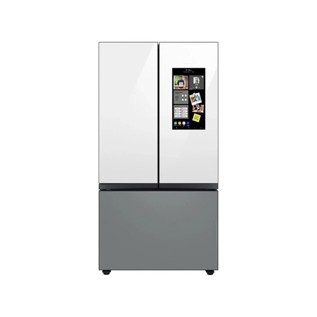 SAMSUNG 30 CuFt Smart BESPOKE 3-Door French-Door Refrigerator White Glass Top Matte Grey Glass Bottom Panel