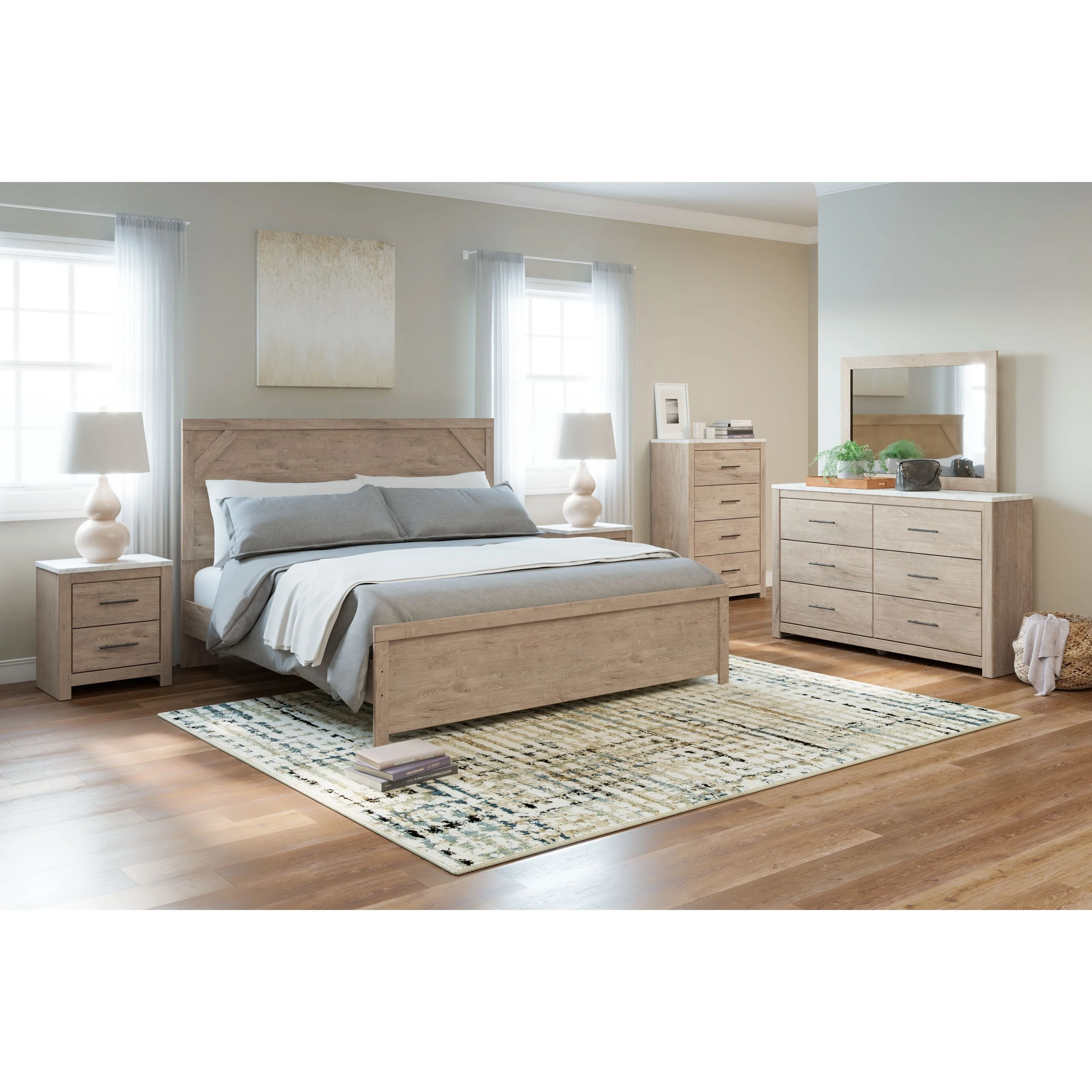 Senniberg - Light Brown/white - King Panel Headboard/footboard - Image 2
