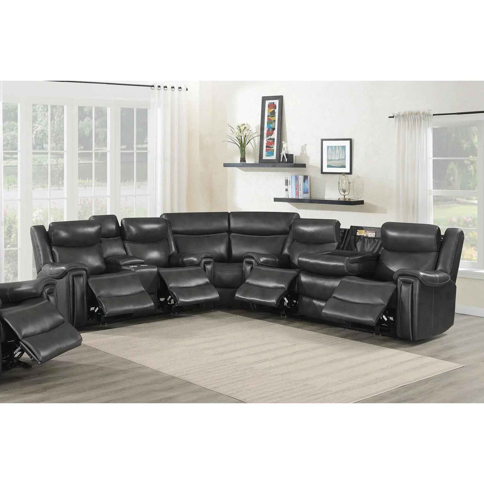 Shallowford - Power Reclining Sectional - Black - Image 2