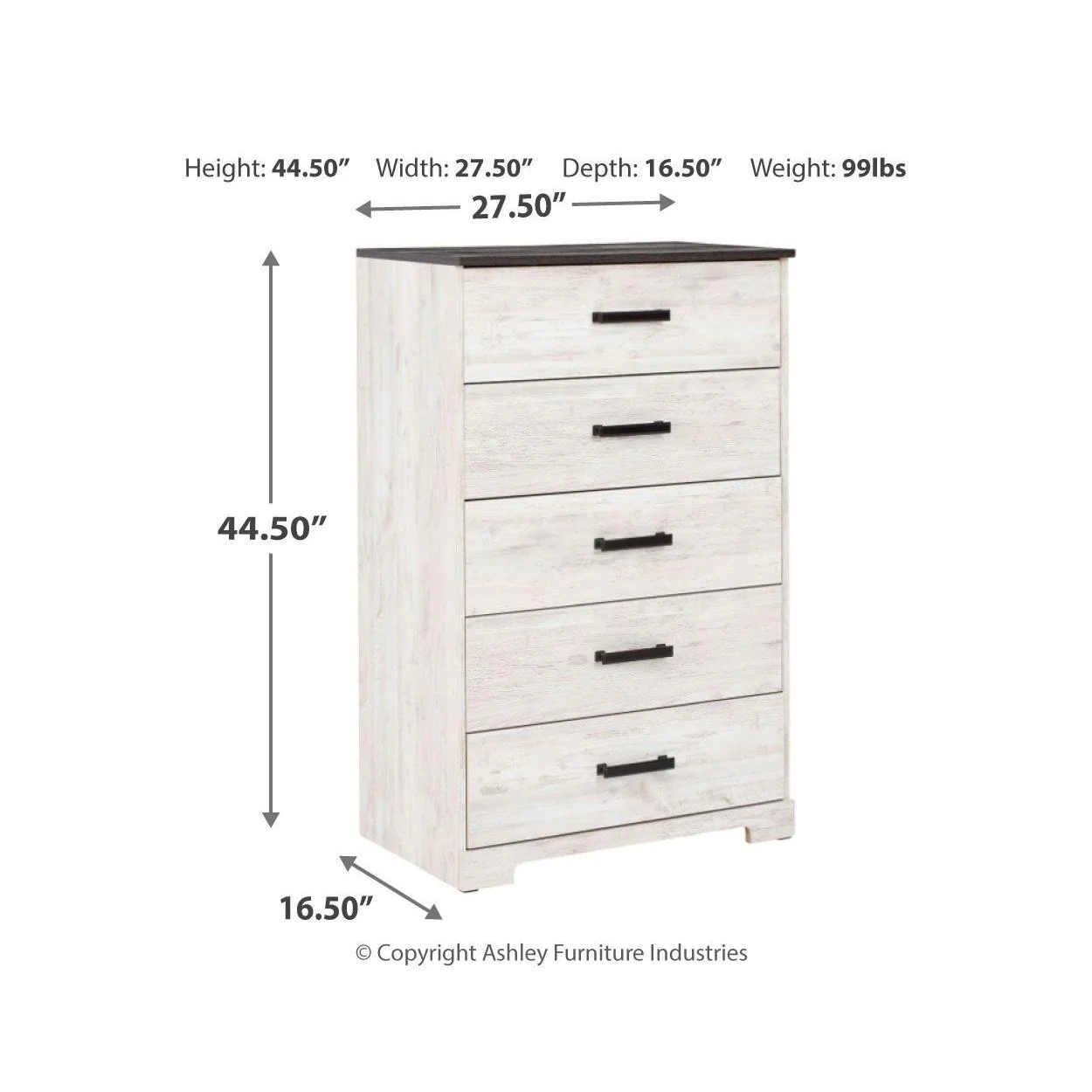 Shawburn - White / Black / Gray - Five Drawer Chest - Image 4