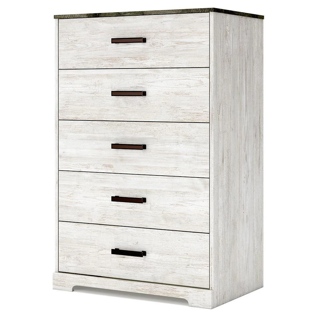 Shawburn - White / Black / Gray - Five Drawer Chest - Vinyl-wrapped - Image 4