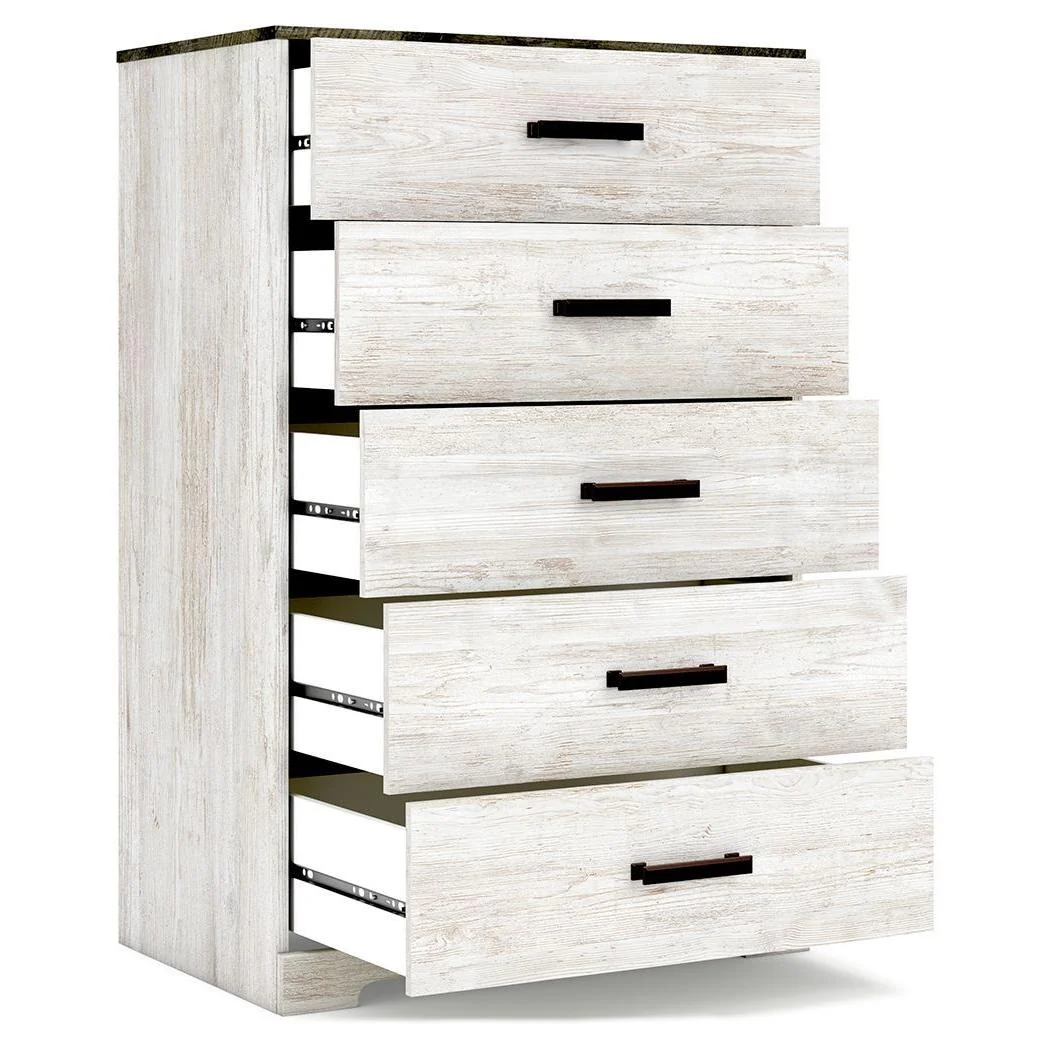 Shawburn - White / Black / Gray - Five Drawer Chest - Vinyl-wrapped - Image 9