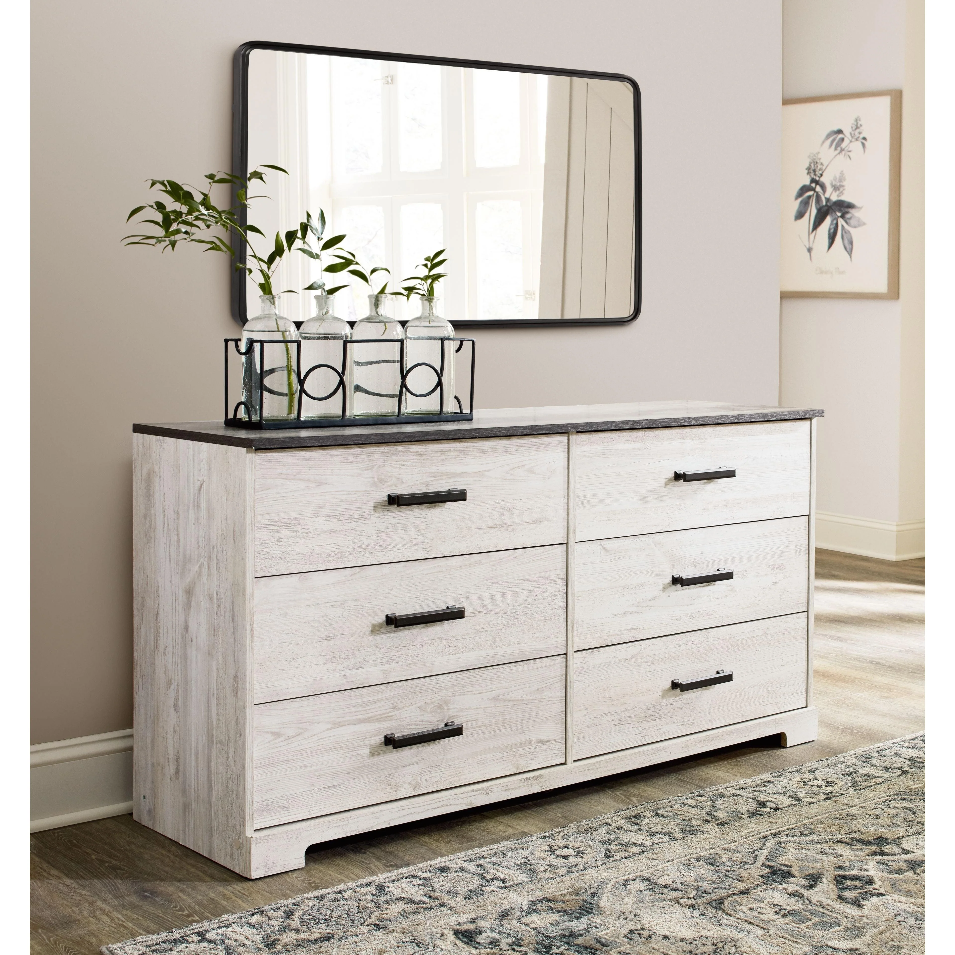 Shawburn - White / Black / Gray - Six Drawer Dresser - Pewter-tone Pulls - Image 6