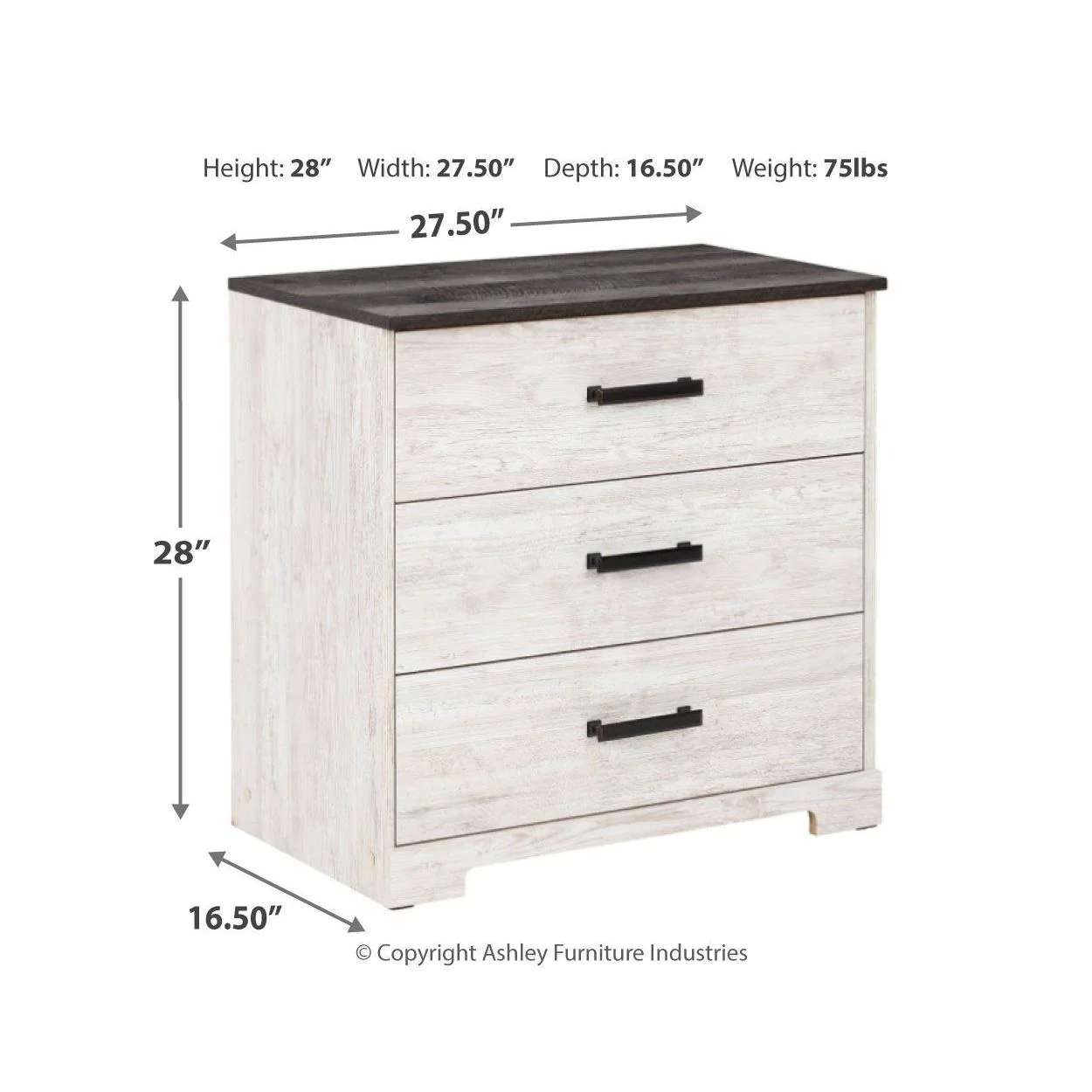 Shawburn - White / Black / Gray - Three Drawer Chest - Image 4