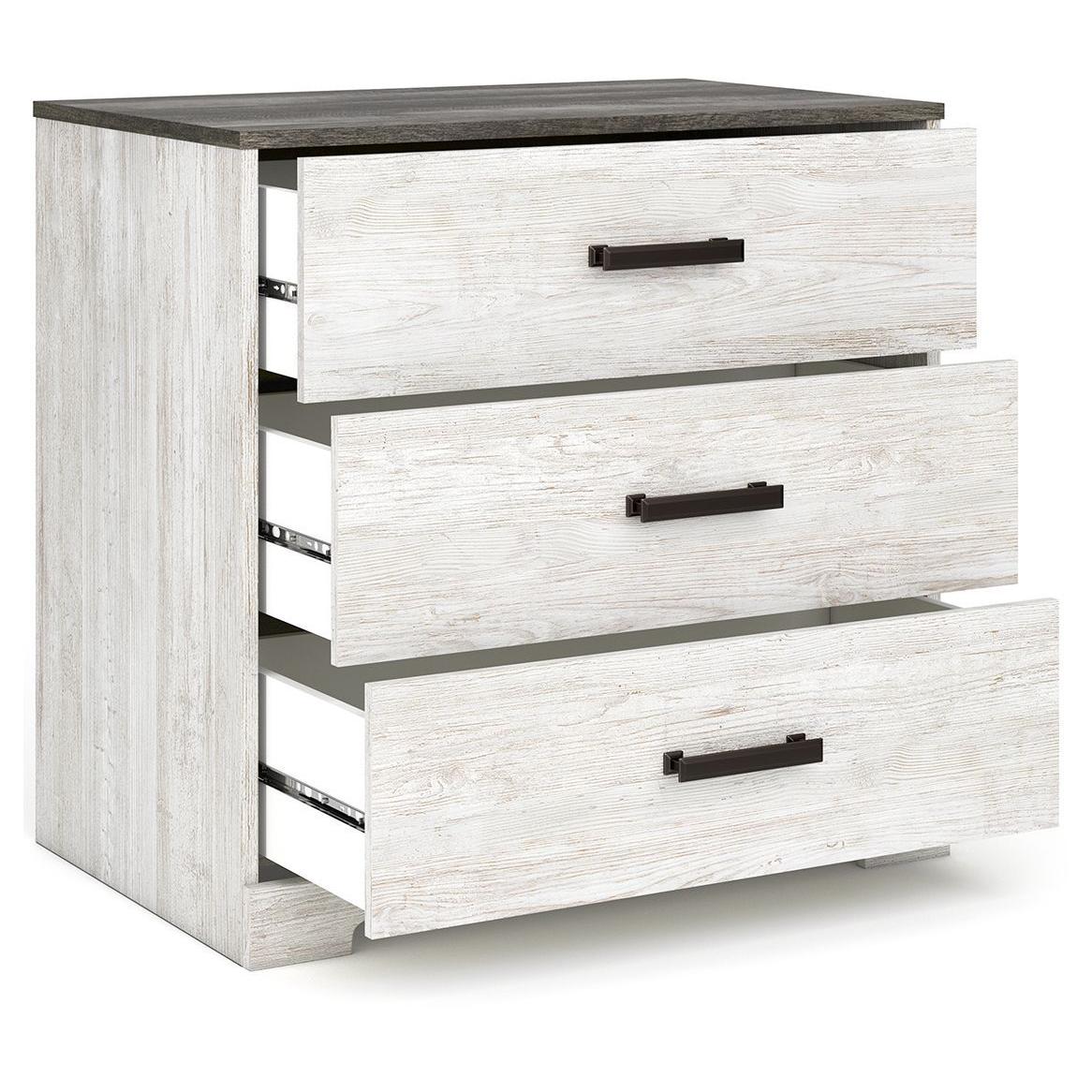 Shawburn - White/dark Charcoal Gray - Three Drawer Chest - Vinyl-wrapped - Image 2