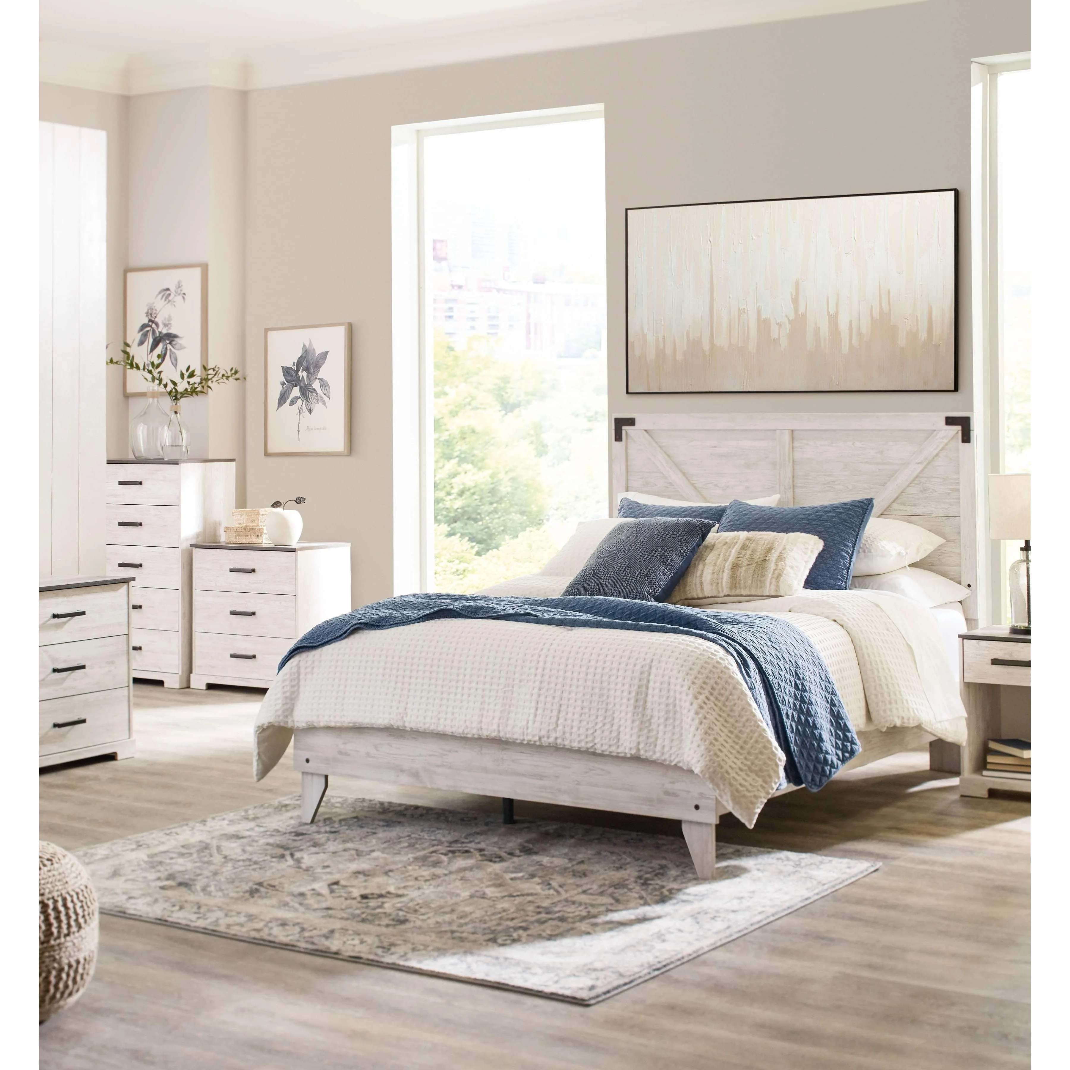 Ashley Shawburn Queen Crossbuck Panel Platform Bed in Whitewash - Image 2