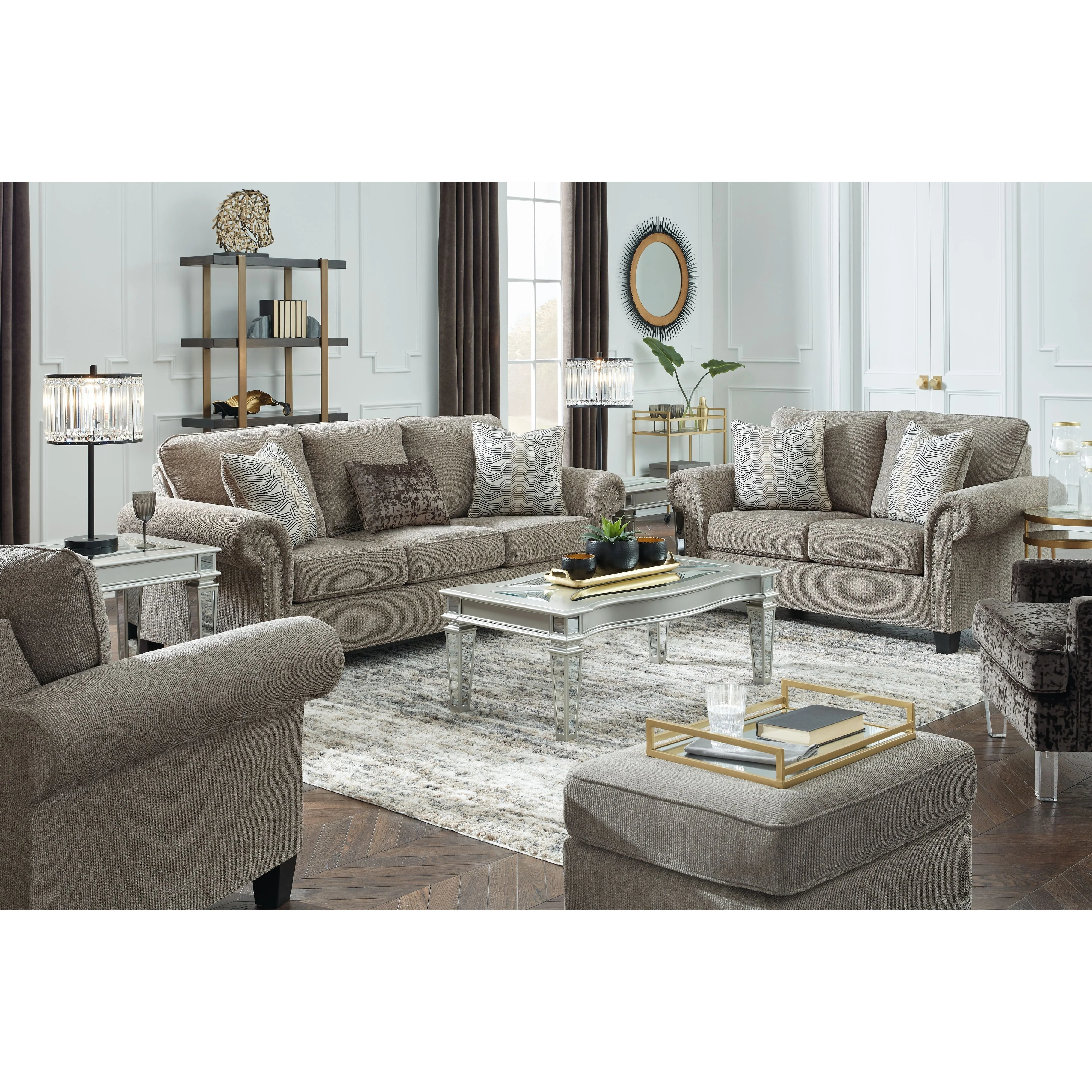 Shewsbury - Pewter - 2 Pc. - Chair, Ottoman - Image 4