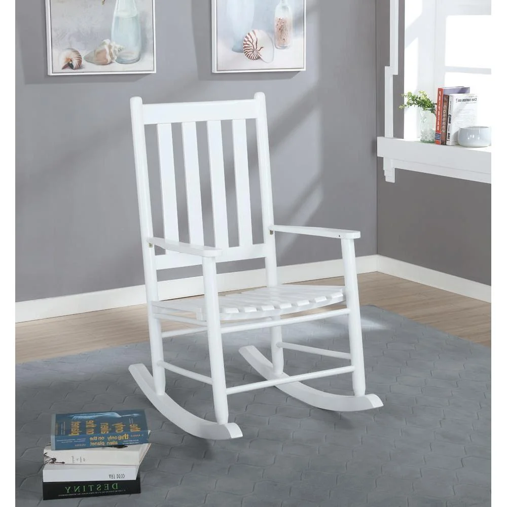 Slat Back Wooden Rocking Chair - White - Image 2