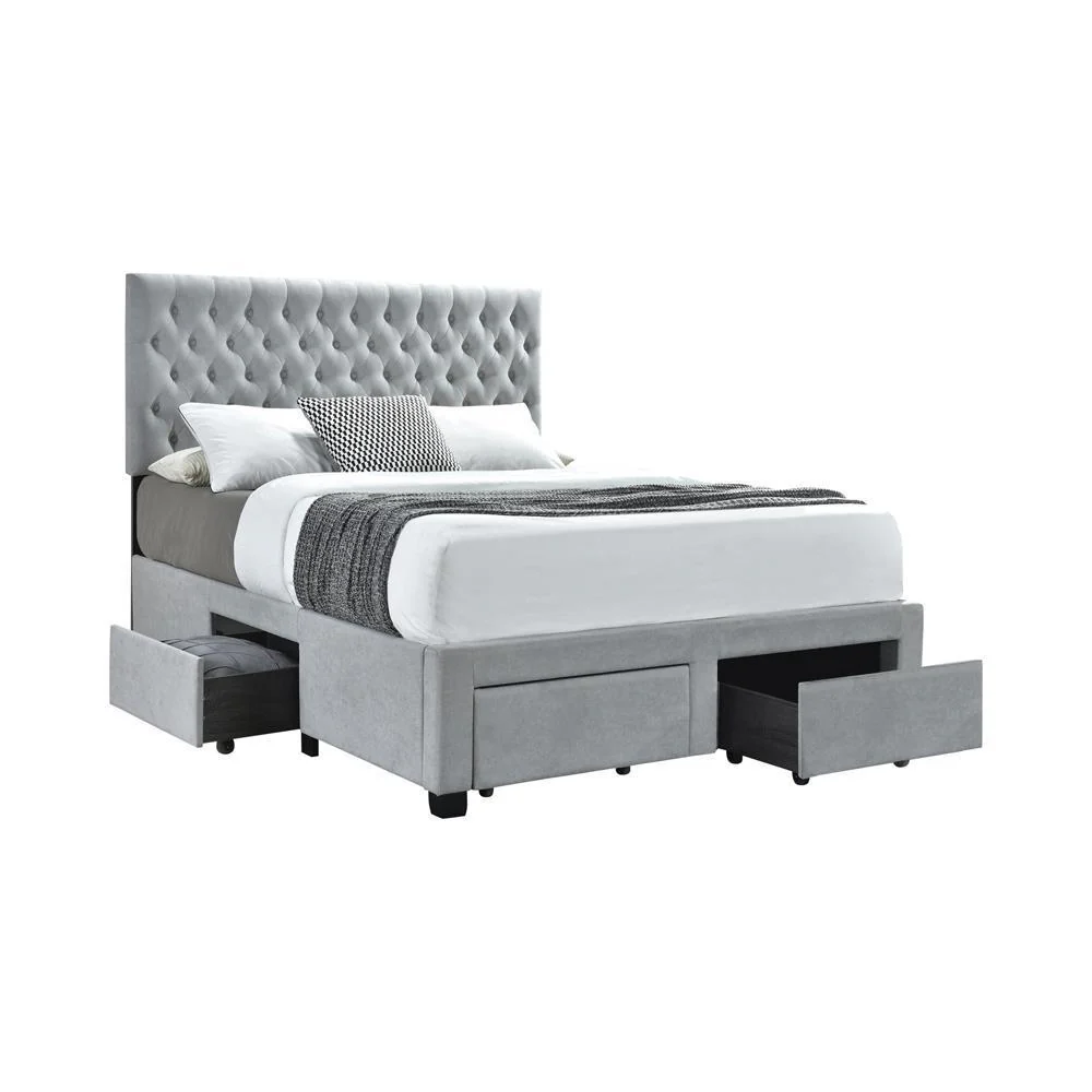 Soledad Upholstered Bed - Eastern King Storage Bed - Light Grey - Image 2