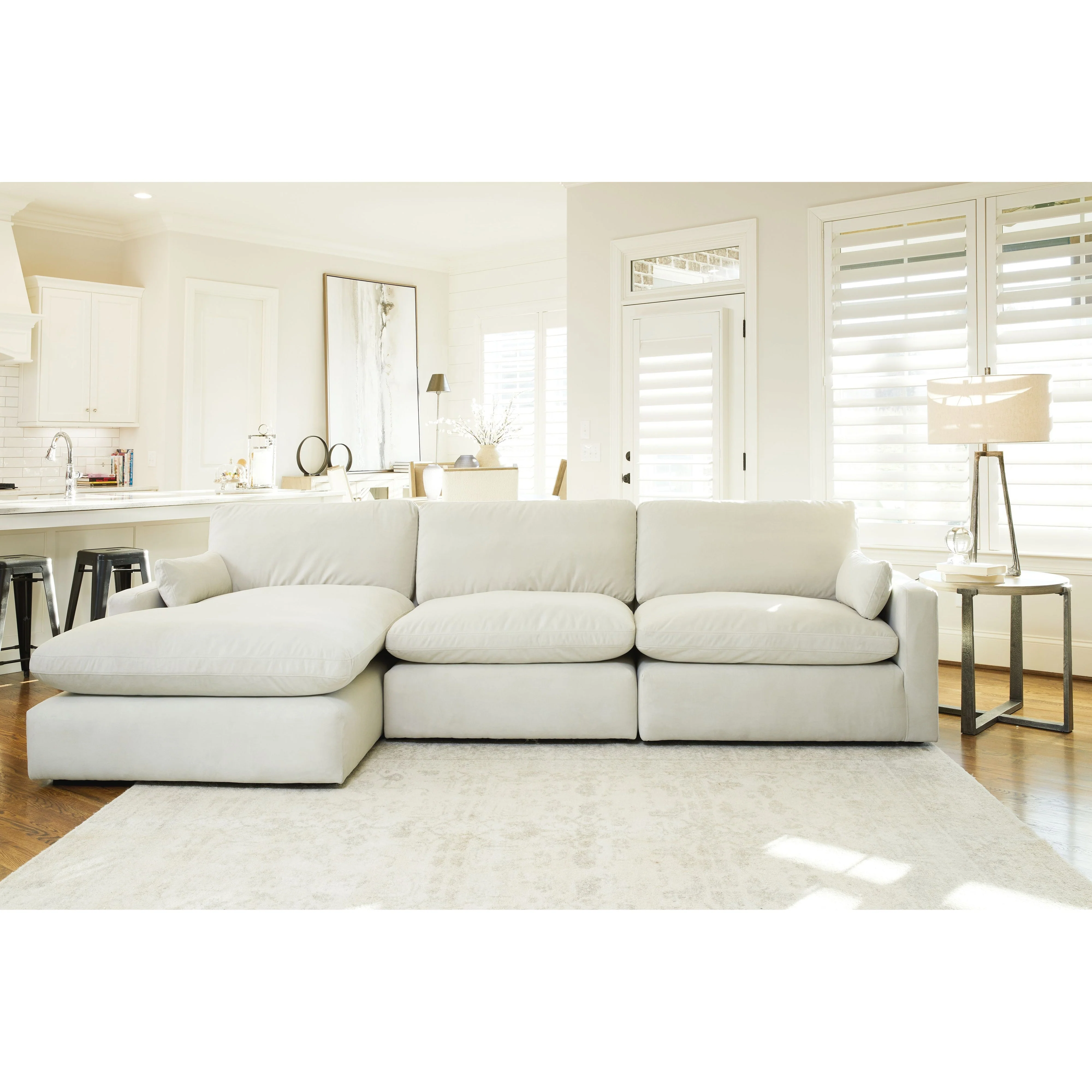 Ashley Sophie Left Chaise Armless Chair & Right Chair 3 Piece Sectional in Ivory