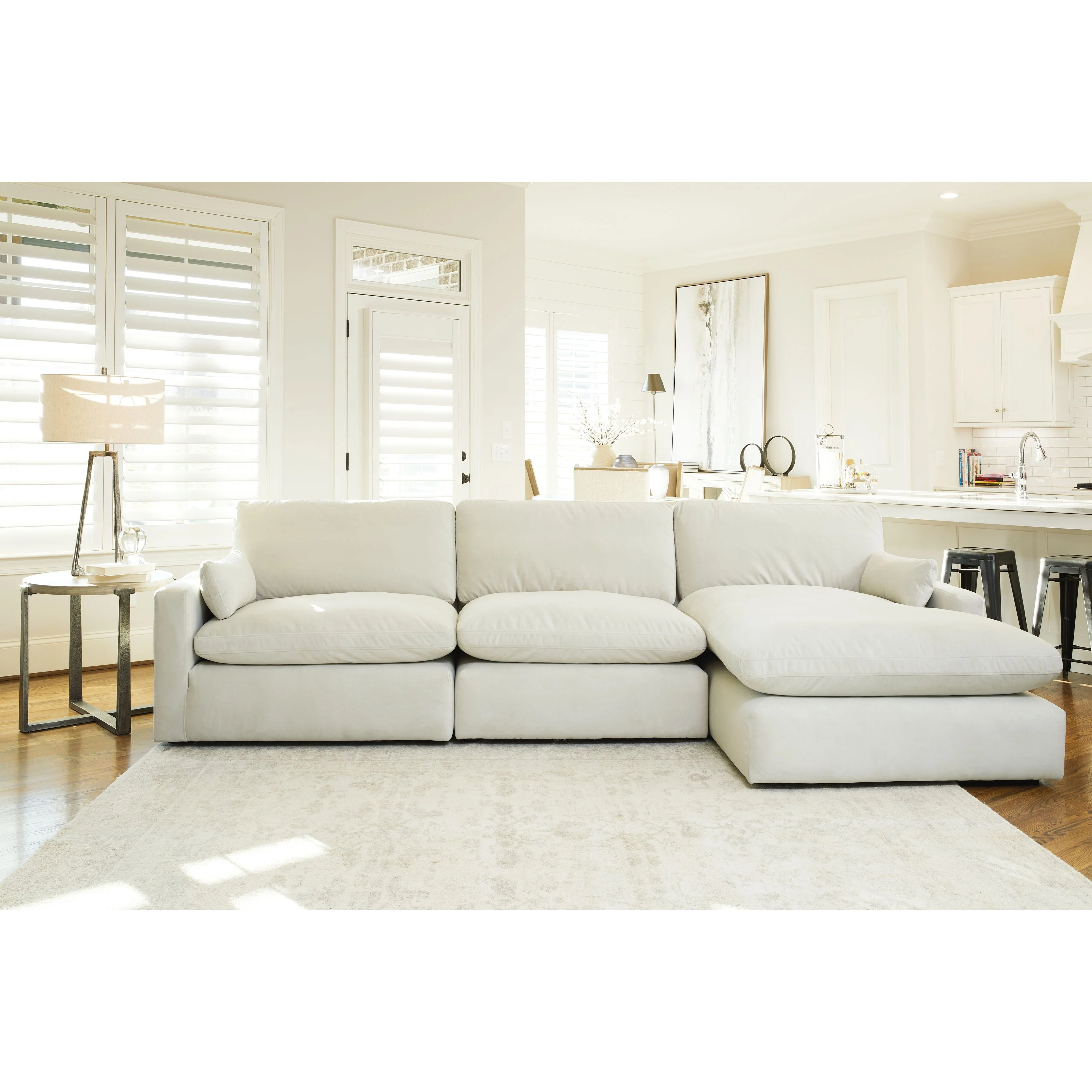 Ashley Sophie Right Chaise, Armless Chair & Left Chair 3 Piece Sectional in Ivory - Image 4
