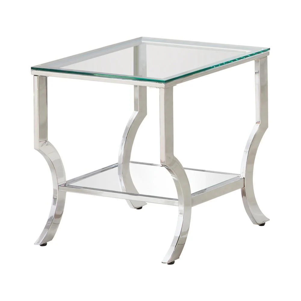 Square End Table With Mirrored Shelf - Pearl Silver - Image 3