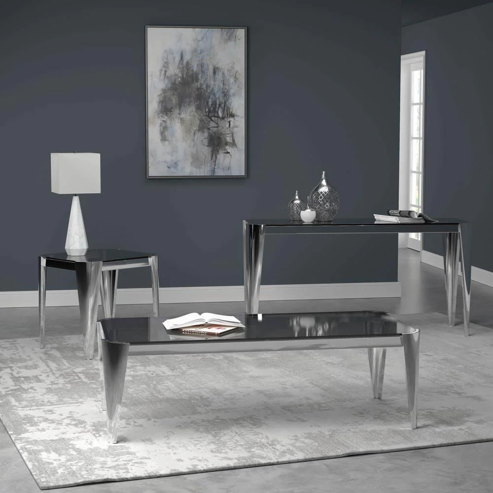 Square Glass Top End Table - Pearl Silver