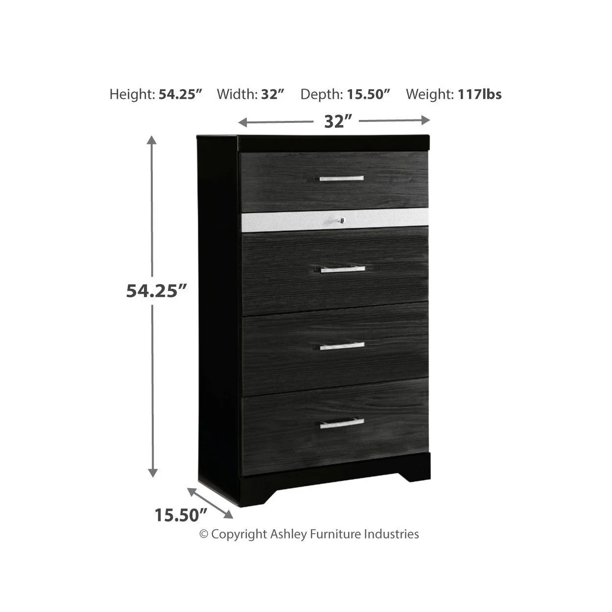 Starberry - Black - Five Drawer Chest - Image 4