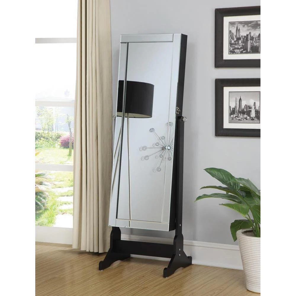 Storage Jewelry Cheval Mirror - Black