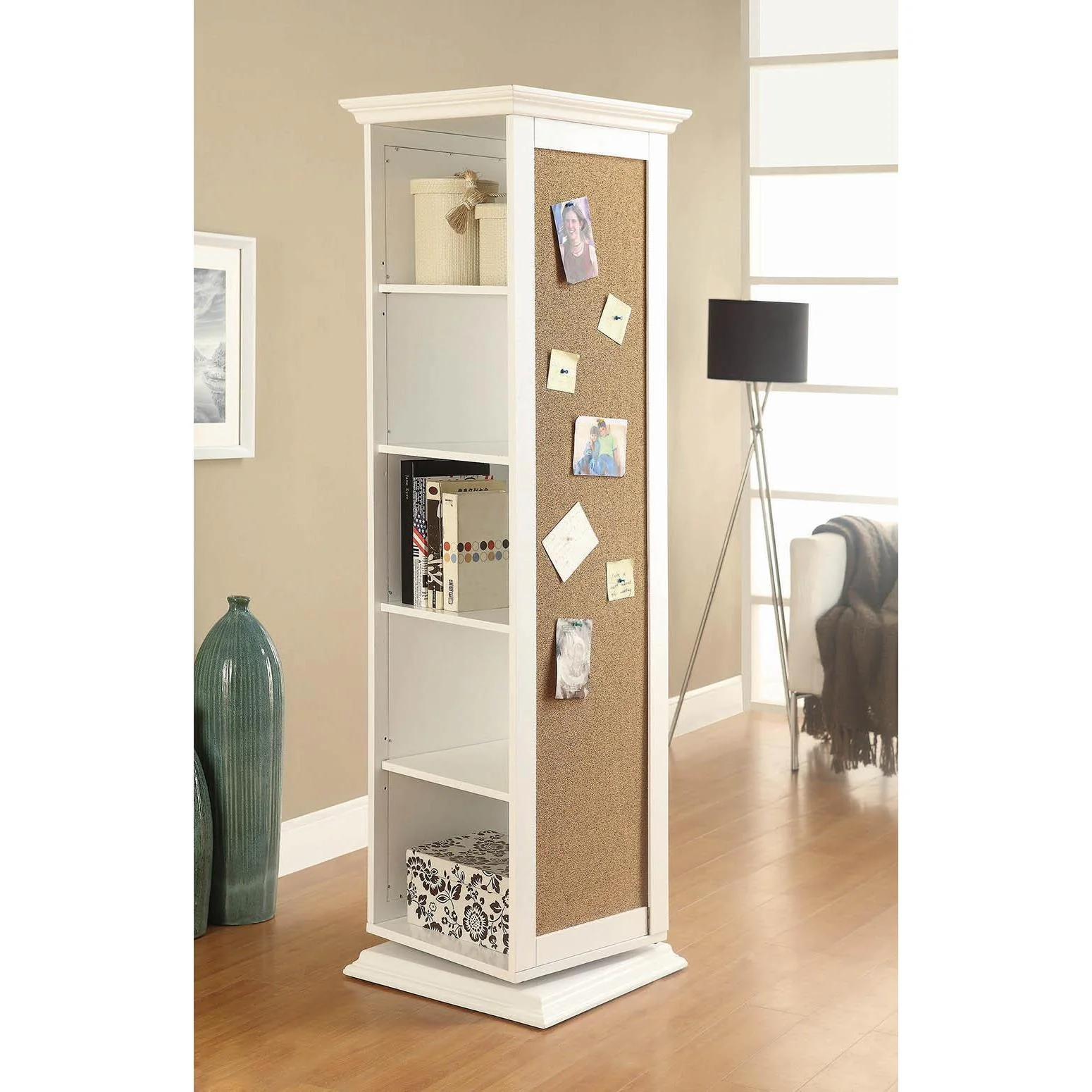 Swivel Accent Cabinet With Cork Board - White - Image 3
