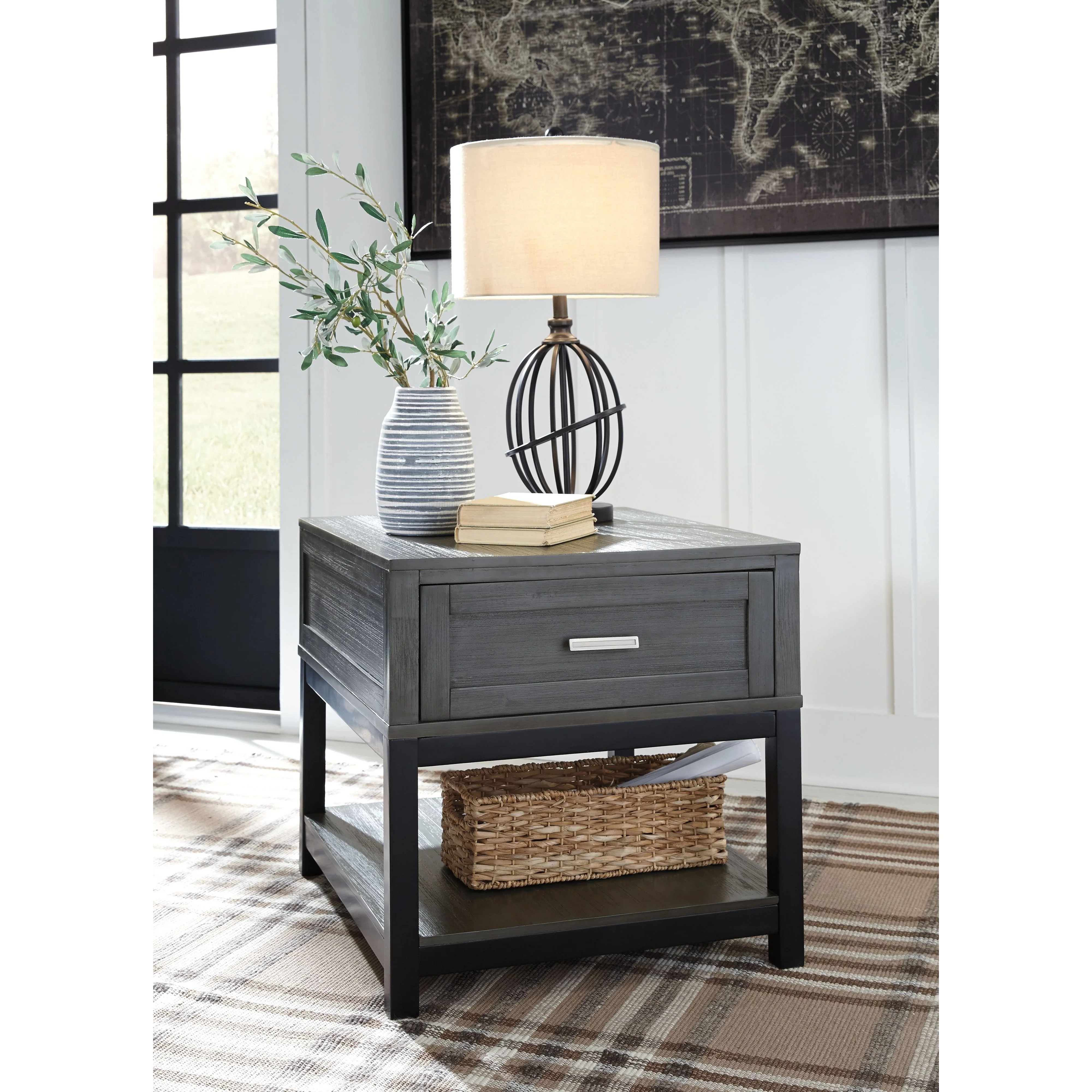 Caitbrook - Gray/Black - Rectangular End Table