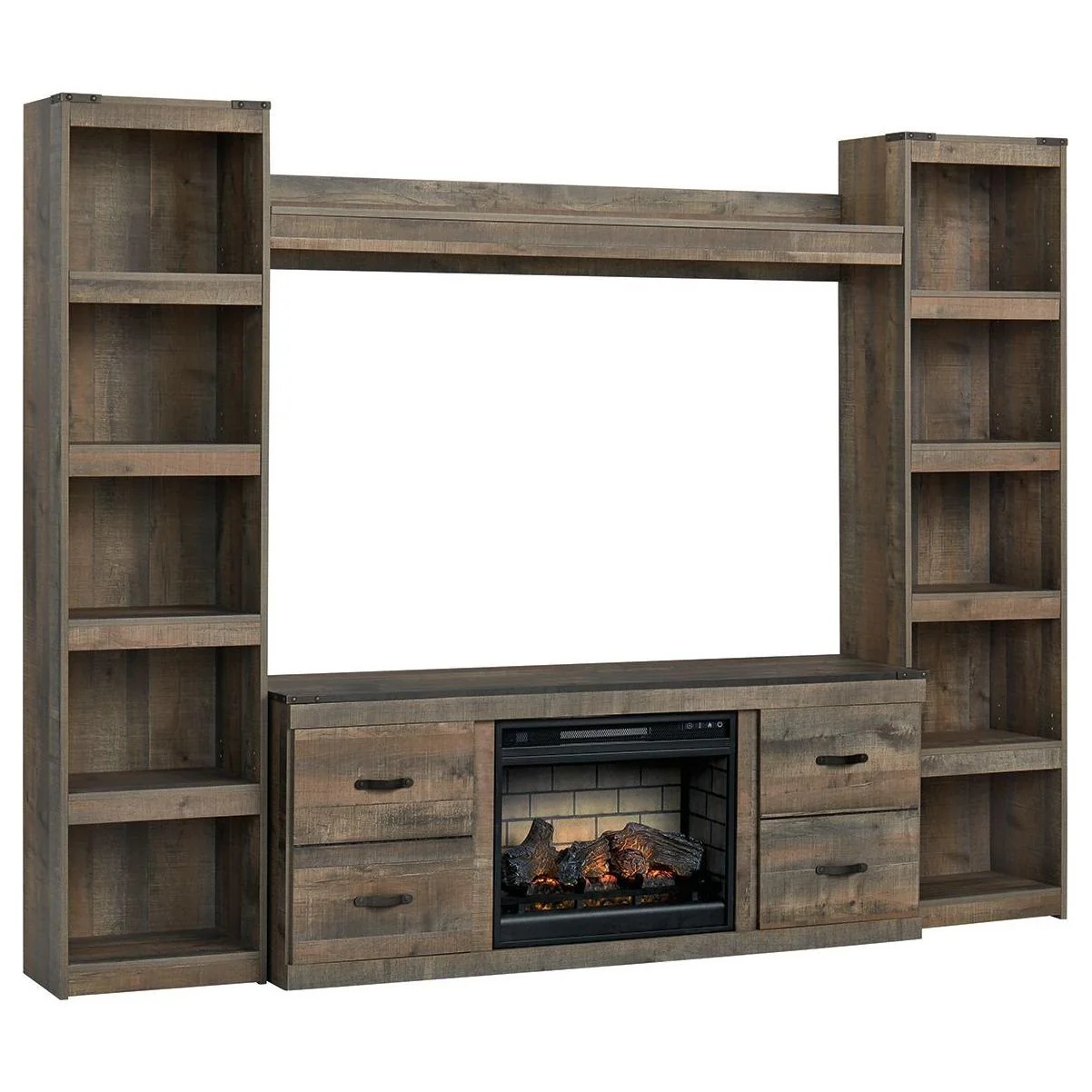Trinell - Brown - 5 Pc. - Entertainment Center - 60" Tv Stand With Faux Firebrick Fireplace Insert - Image 2