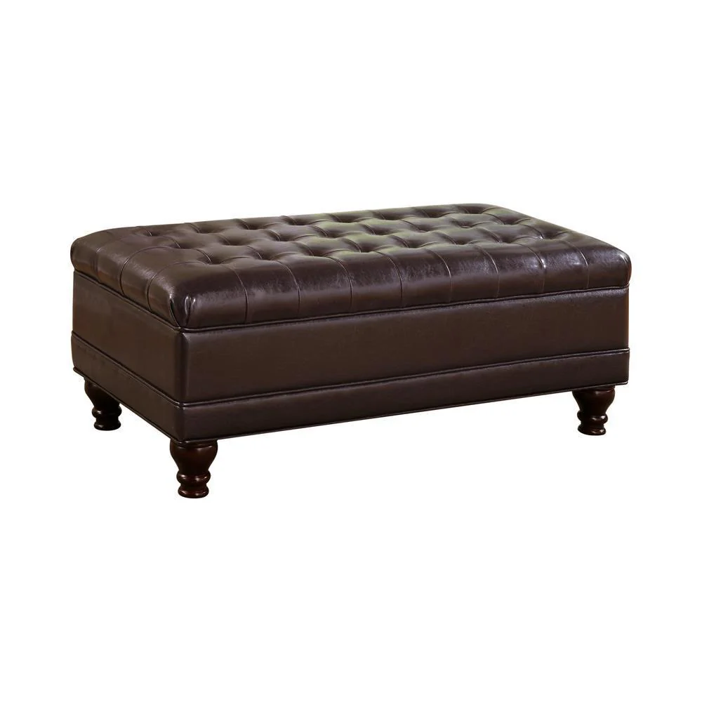 Tufted Storage Ottoman With Turned Legs - Brown - Image 2